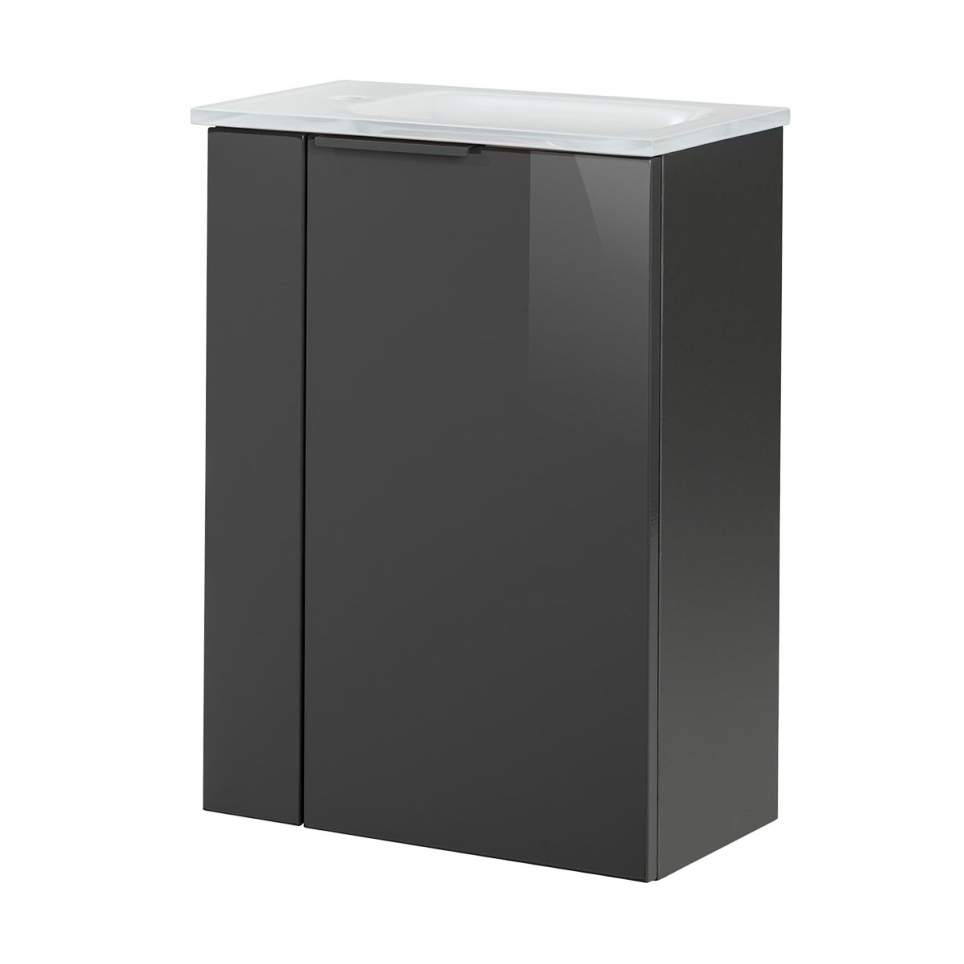 FACKELMANN SBC LUNA Gäste WC Waschtisch Set 45 cm breit, Anthrazit, Waschbecken Glas Weiß, Türanschlag rechts
