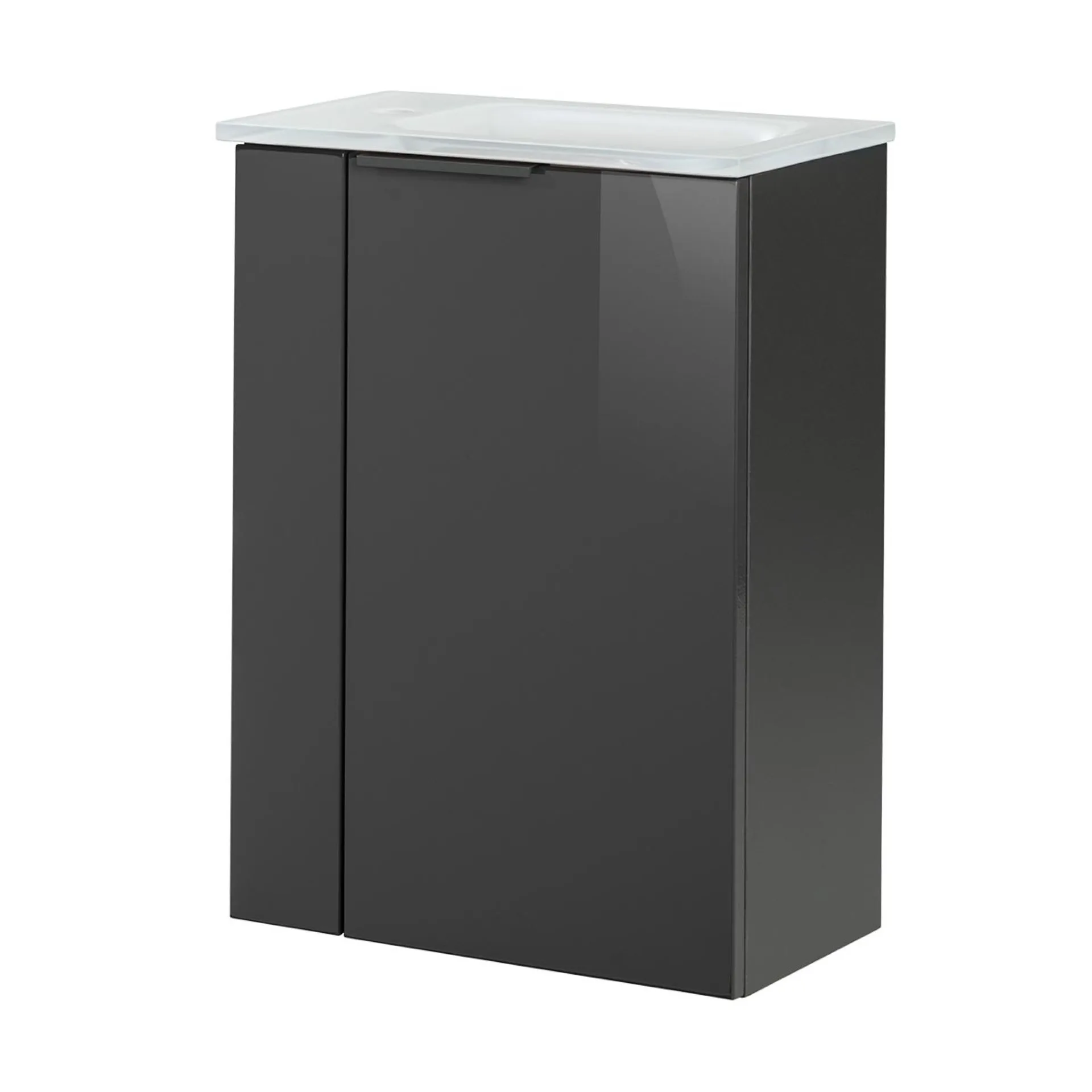 FACKELMANN SBC LUNA Gäste WC Waschtisch Set 45 cm breit, Anthrazit, Waschbecken Glas Weiß, Türanschlag rechts