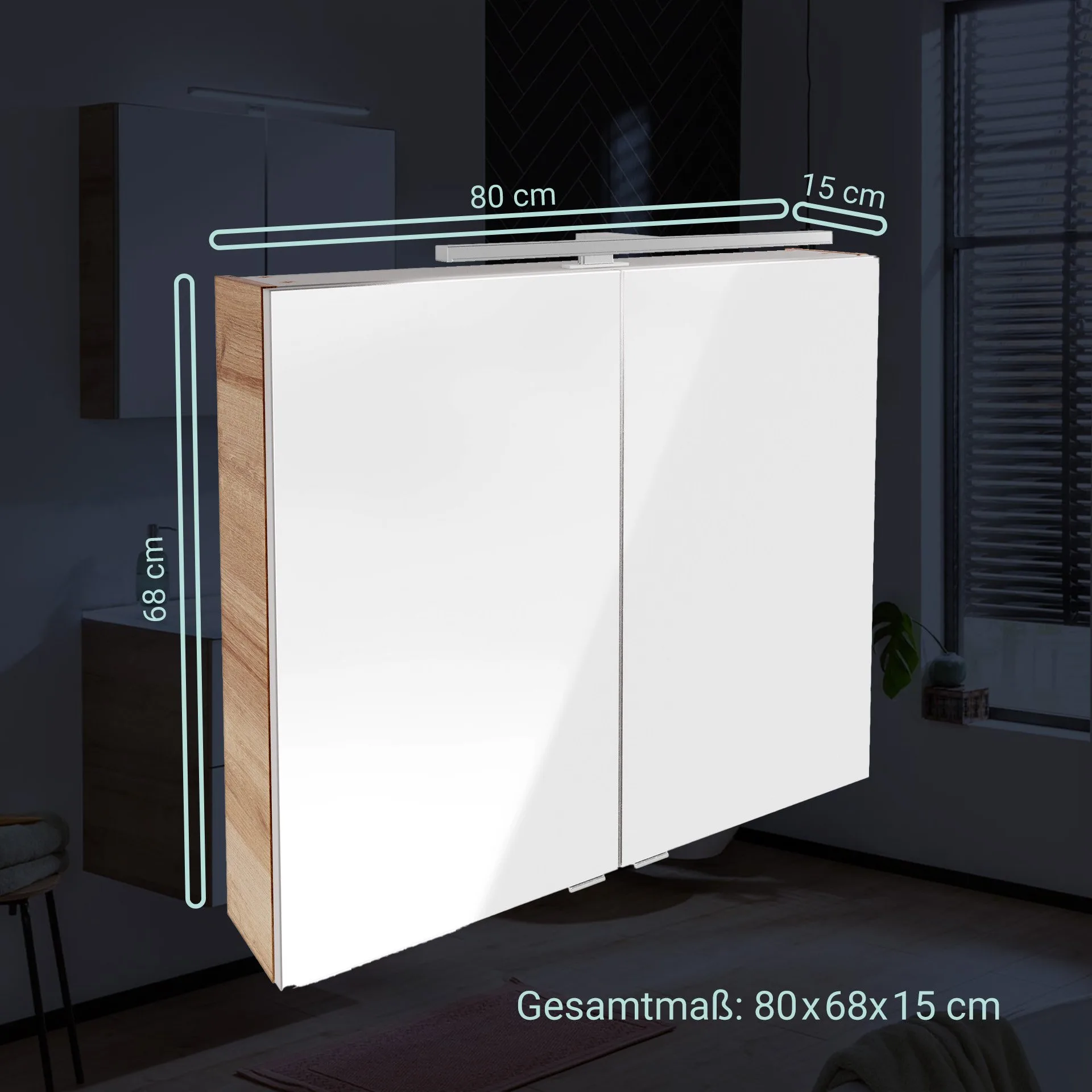 FACKELMANN B.BRILLANT LED Spiegelschrank, 80 cm breit, Braun hell