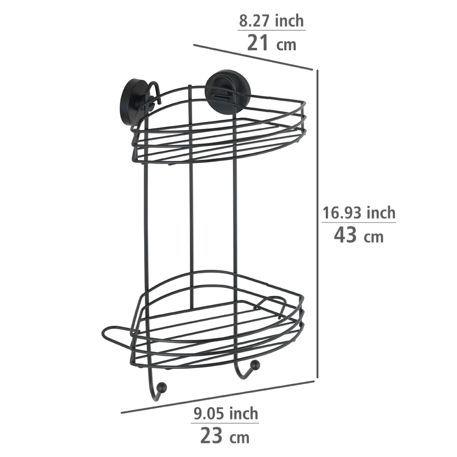 WENKO VACUUM LOC Dusch Eckablage, Schwarz matt, 2 Etagen, Befestigen ohne Bohren