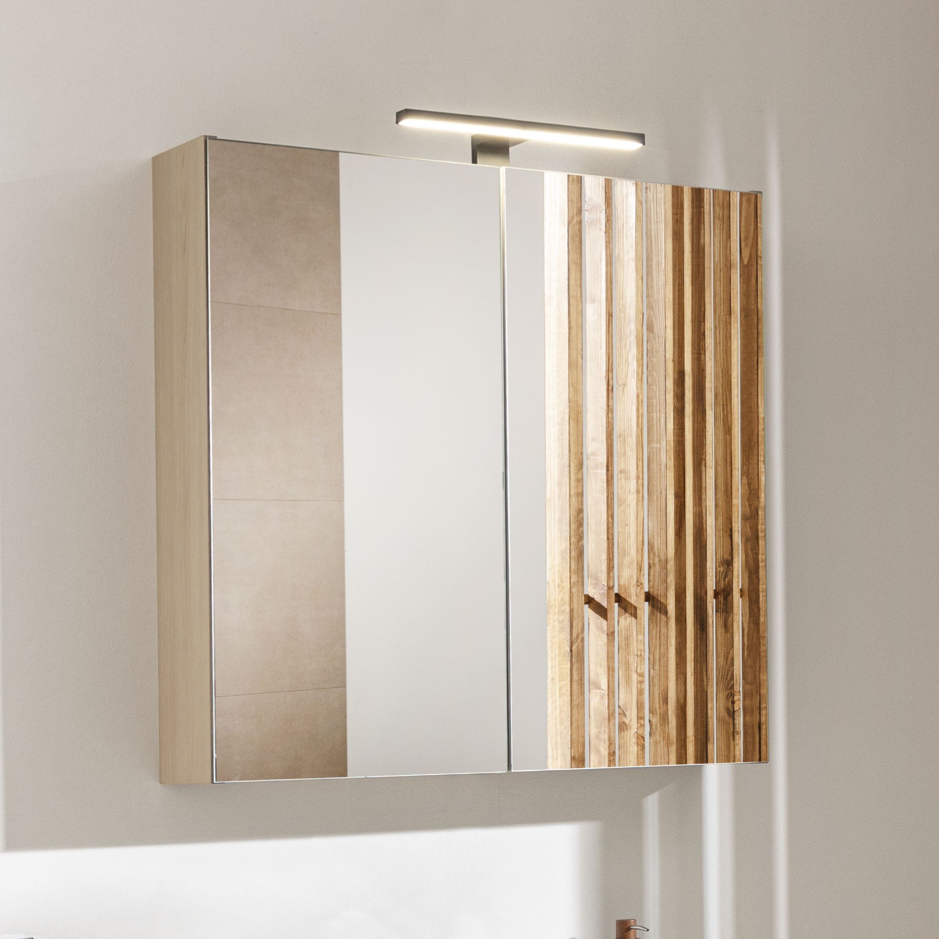 FACKELMANN COMPACT LINE Spiegelschrank 70 cm breit, Braun hell