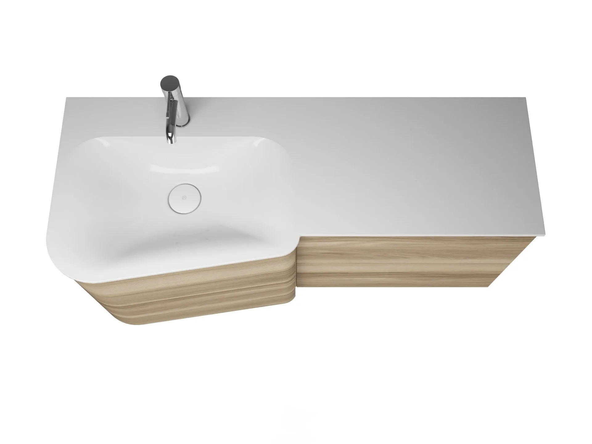 Burgbad BADU Waschbecken mit Unterschrank 122 cm breit, Braun, Waschbecken Gussmarmor Weiß samt, Ablage rechts, 4 Schubladen