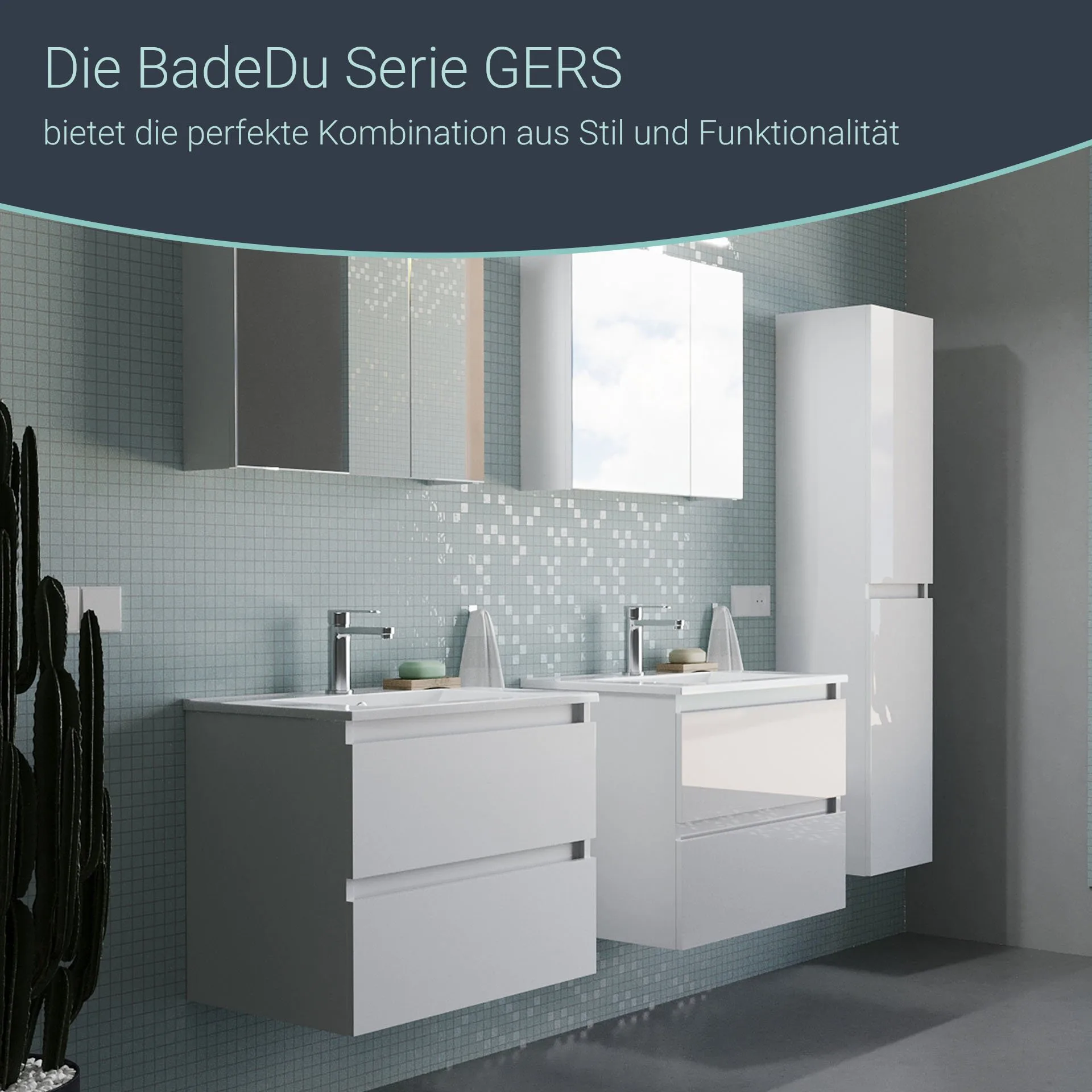 BADEDU GERS Waschbecken mit Unterschrank 80 cm breit, Weiß, Waschbecken Keramik Weiß