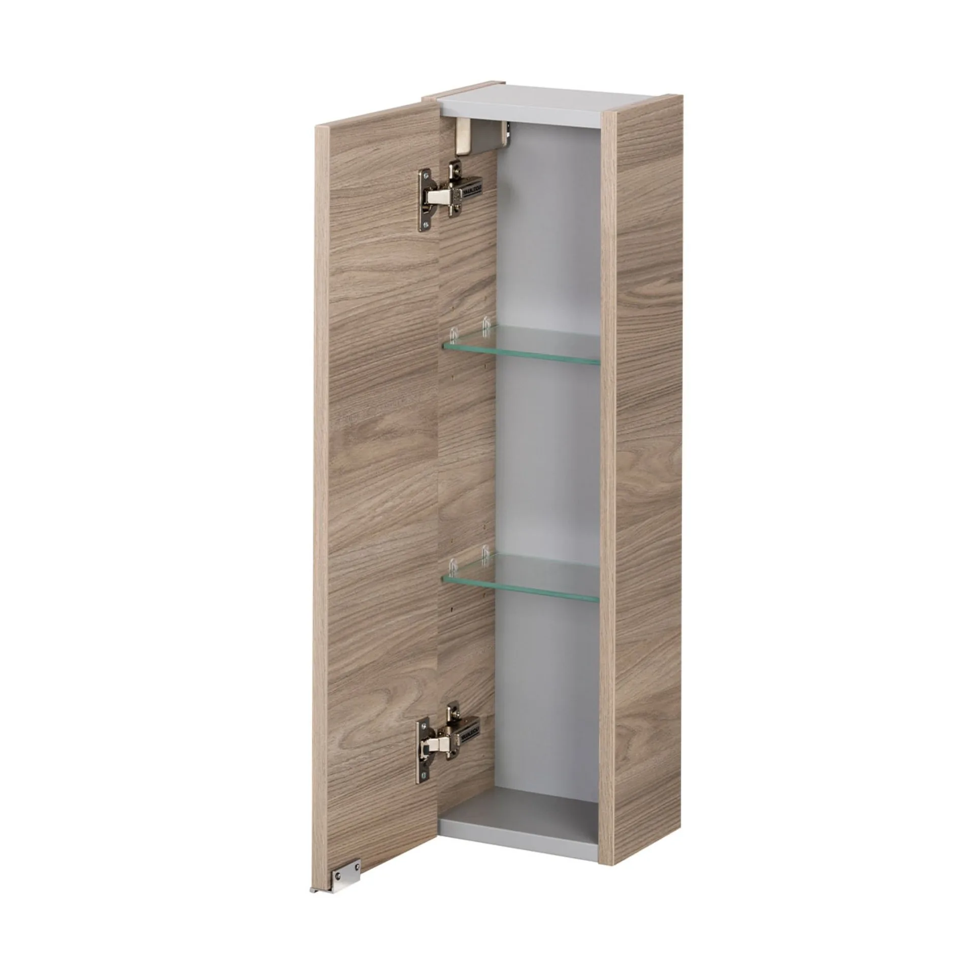 FACKELMANN LUXOR Badmöbel Set 5-teilig 100 cm breit, Braun hell, Waschbecken Gussmarmor Weiß + LED Spiegelschrank + Unterschrank + Hängeschrank Türanschlag links