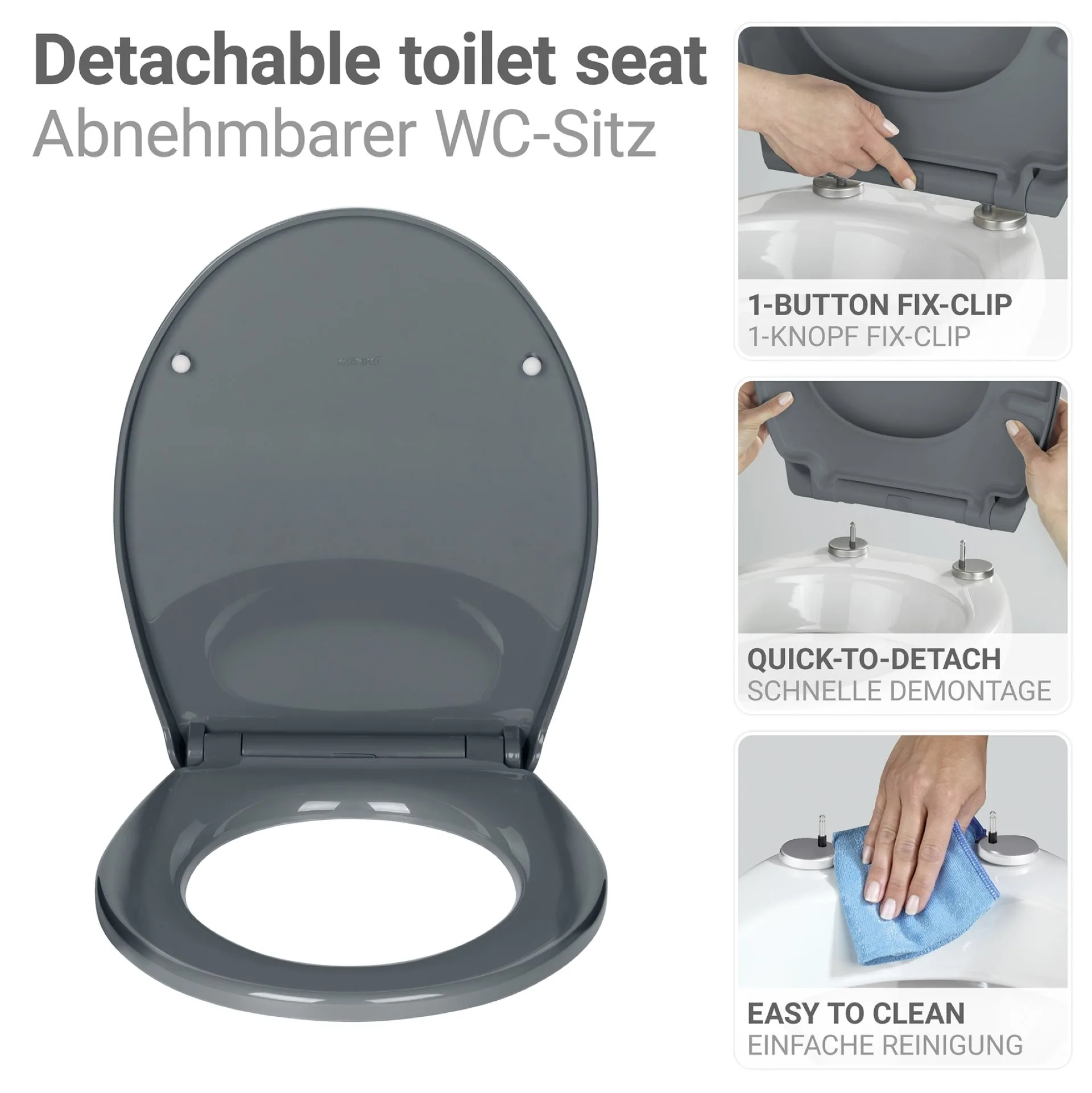 WENKO OSTUNI WC-Sitz, Grau, 300 kg Trafkraft, mit Absenkautomatik