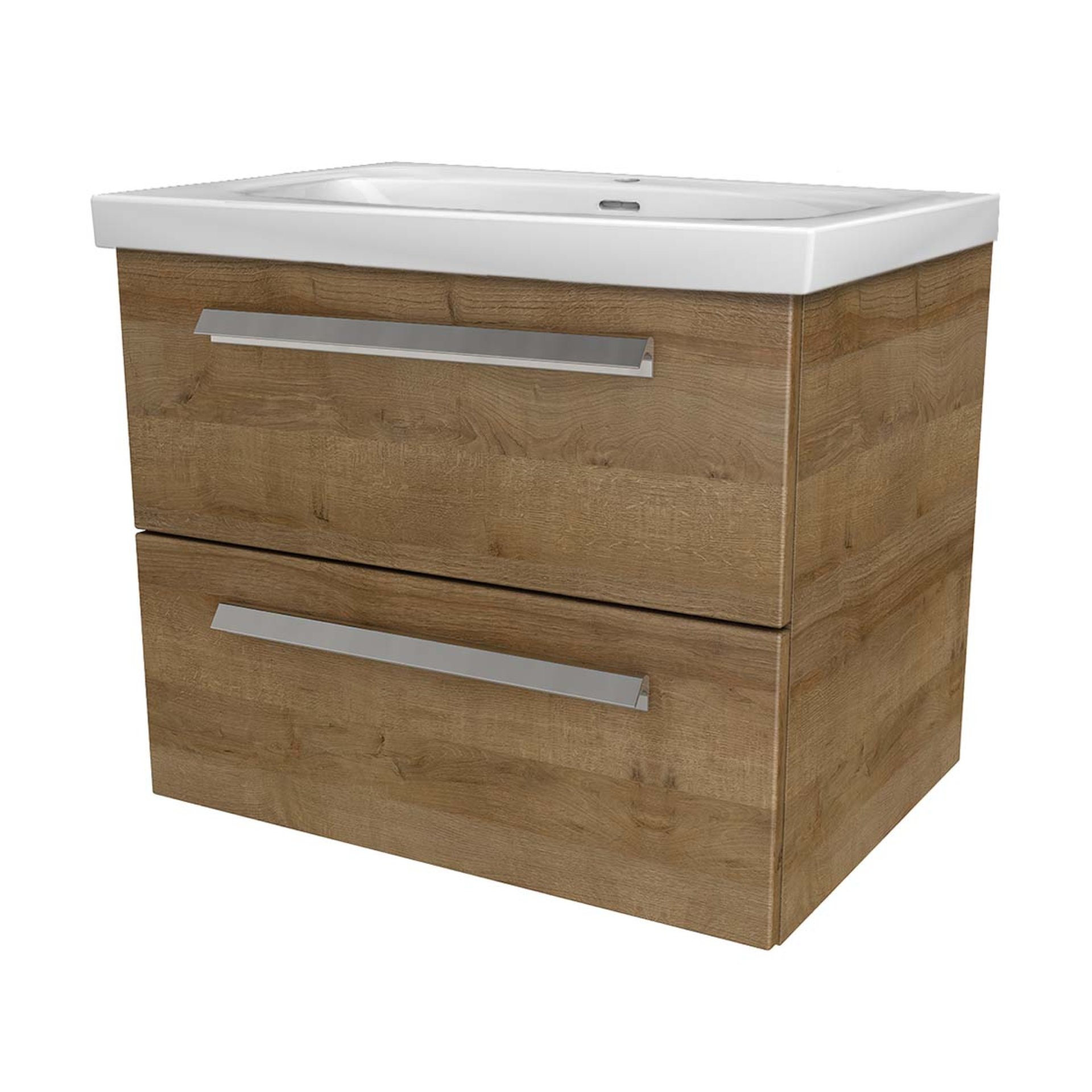 LANZET K1 Waschbecken mit Unterschrank 61 cm breit, Braun hell, Waschbecken Keramik Weiß