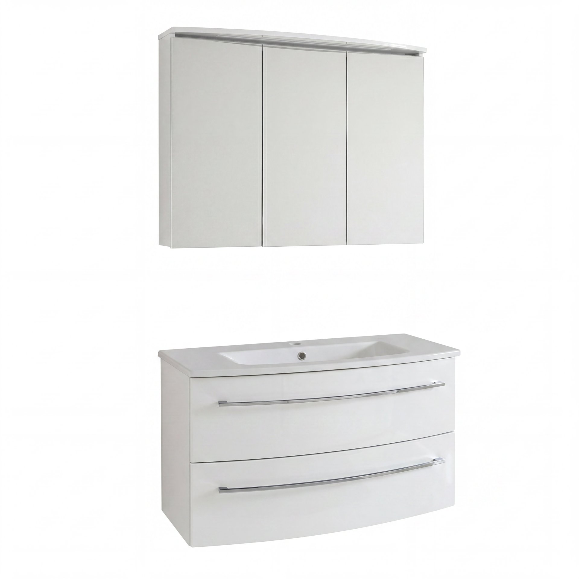 LANZET IMPULSO Waschtisch Set mit Spiegelschrank 90 cm breit, Weiß, Waschbecken Keramik Weiß