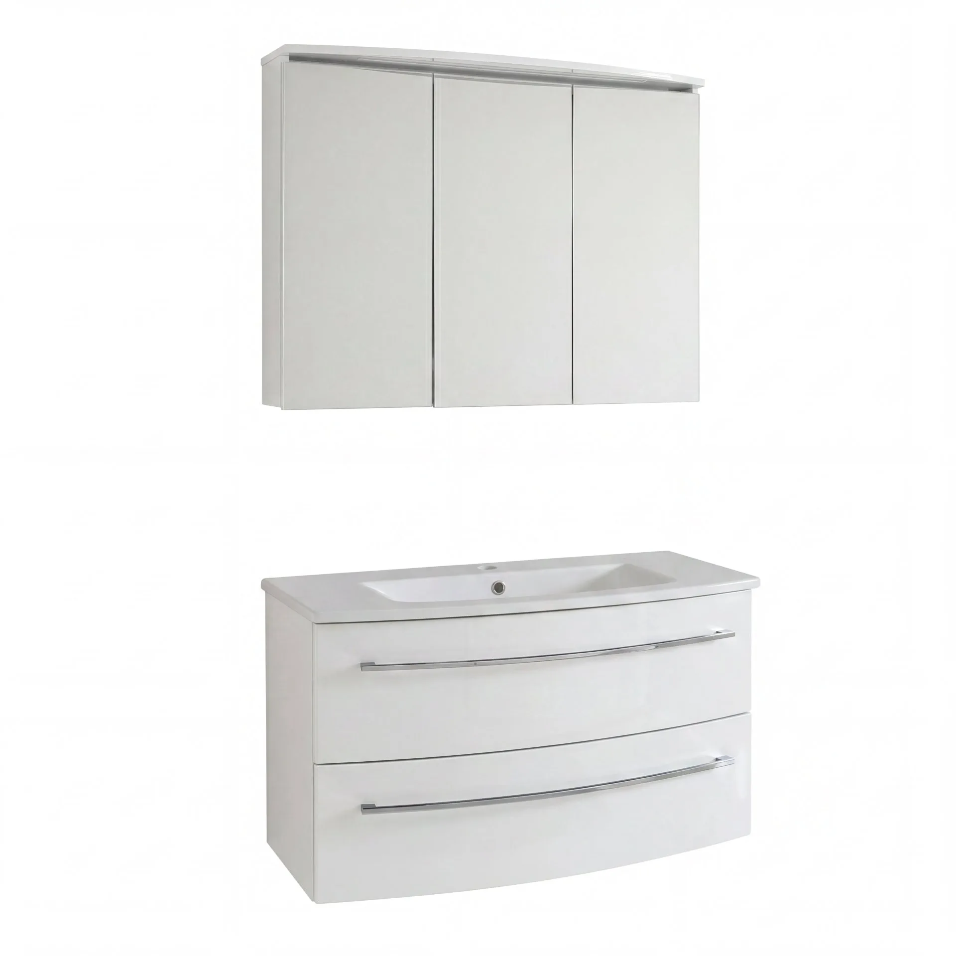LANZET IMPULSO Waschtisch Set mit Spiegelschrank 90 cm breit, Weiß, Waschbecken Keramik Weiß