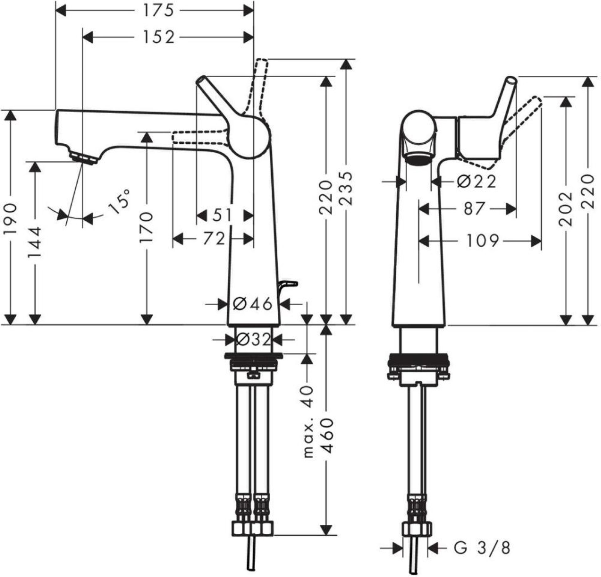 HANSGROHE TALIS S 140 Waschtischarmatur, Chrom, mit Ablaufgarnitur