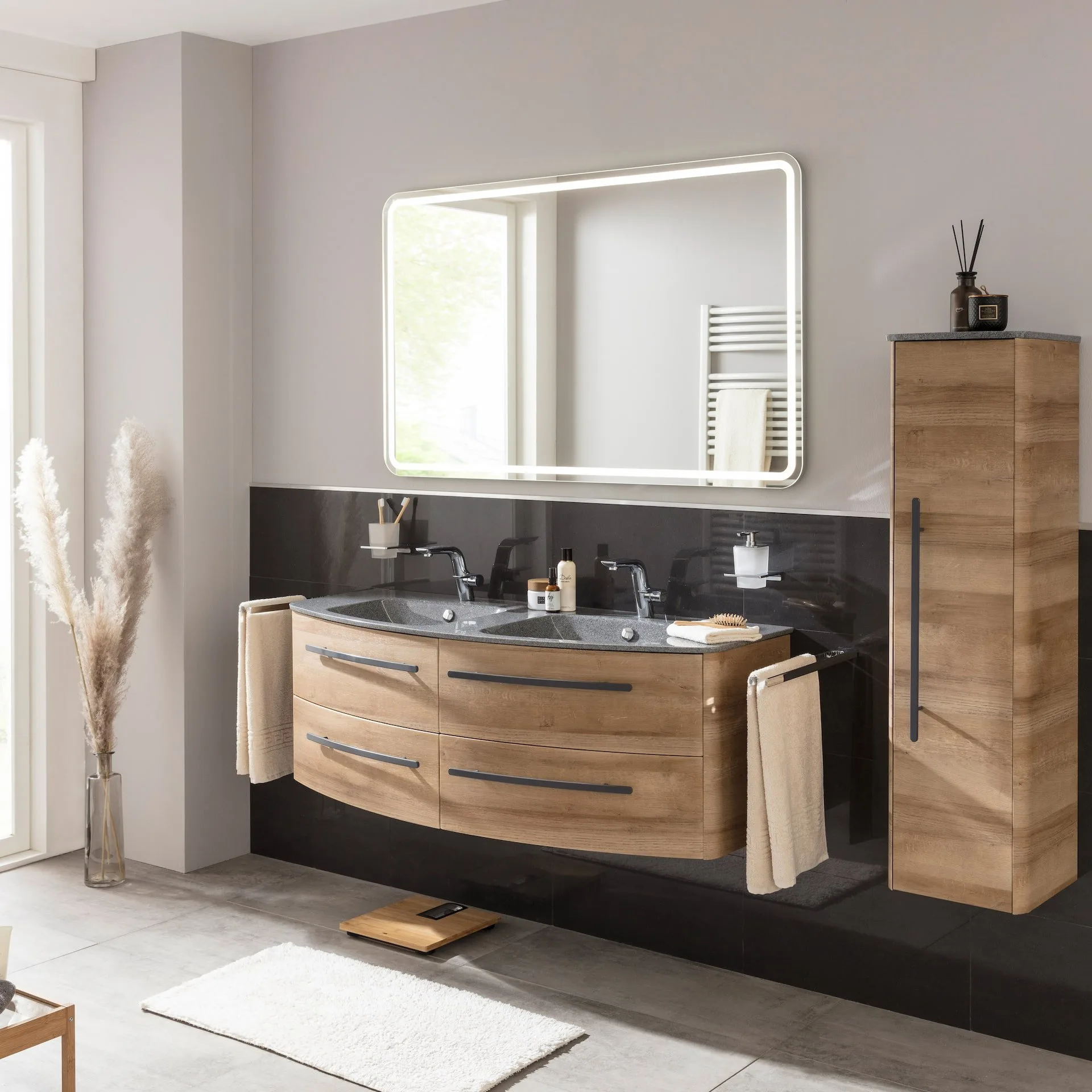Lanzet Classico Doppel-Waschtischunterschrank 140cm, Hellbraun
