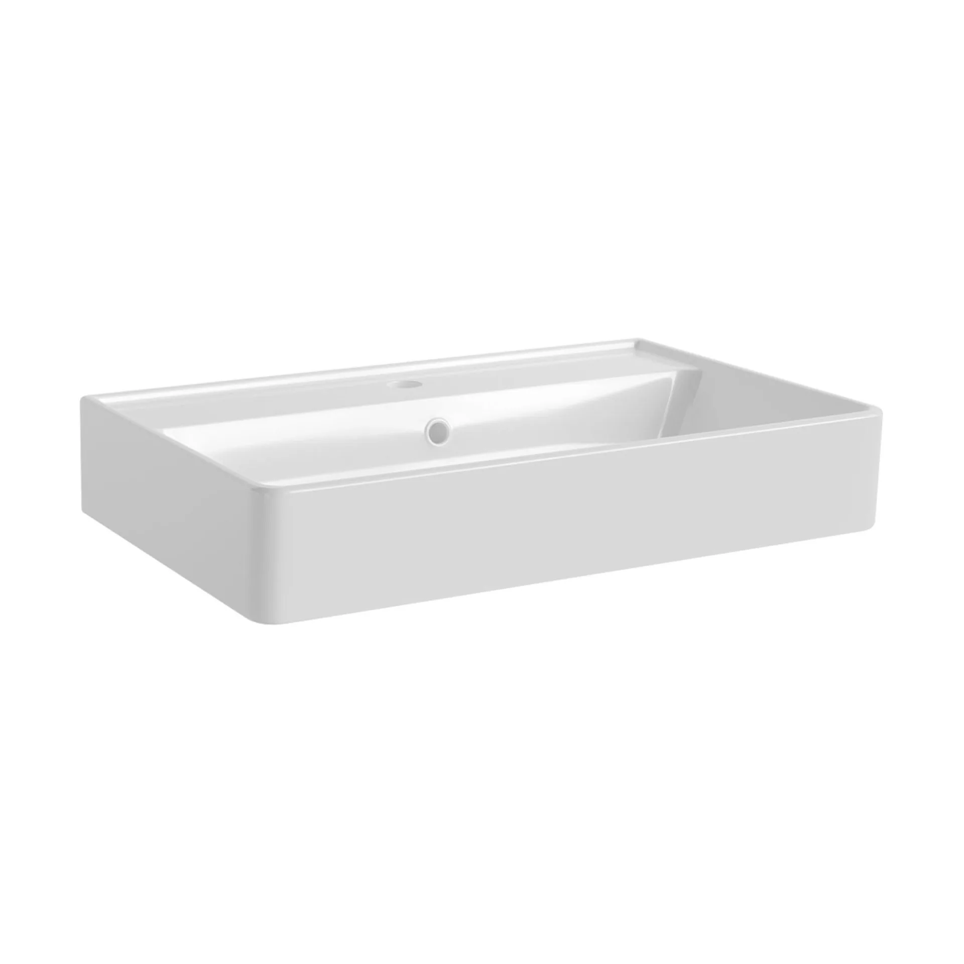 FACKELMANN OXFORD Badmöbel Set 4-teilig 60 cm breit, Braun hell, Aufsatzwaschbecken Keramik Weiß + Waschtischplatte + LED Spiegelschrank