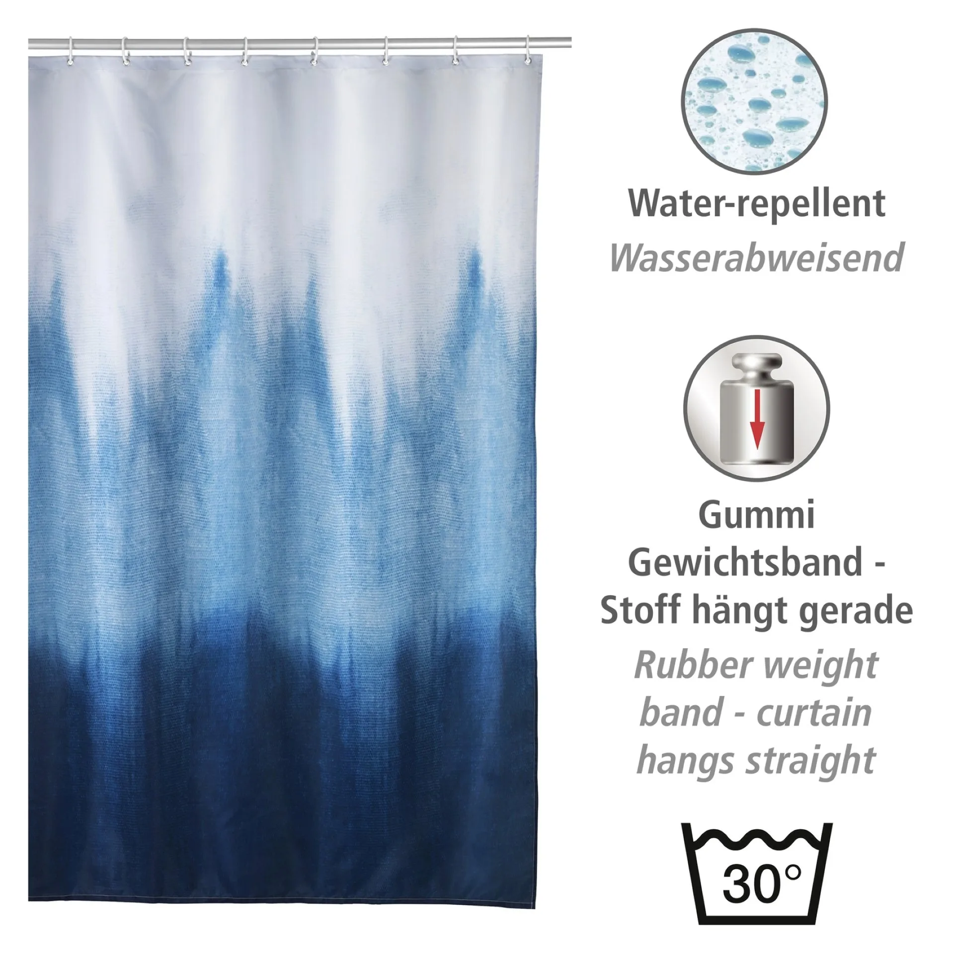 WENKO ALARA Duschvorhang 180 x 200 cm, Weiß/Blau