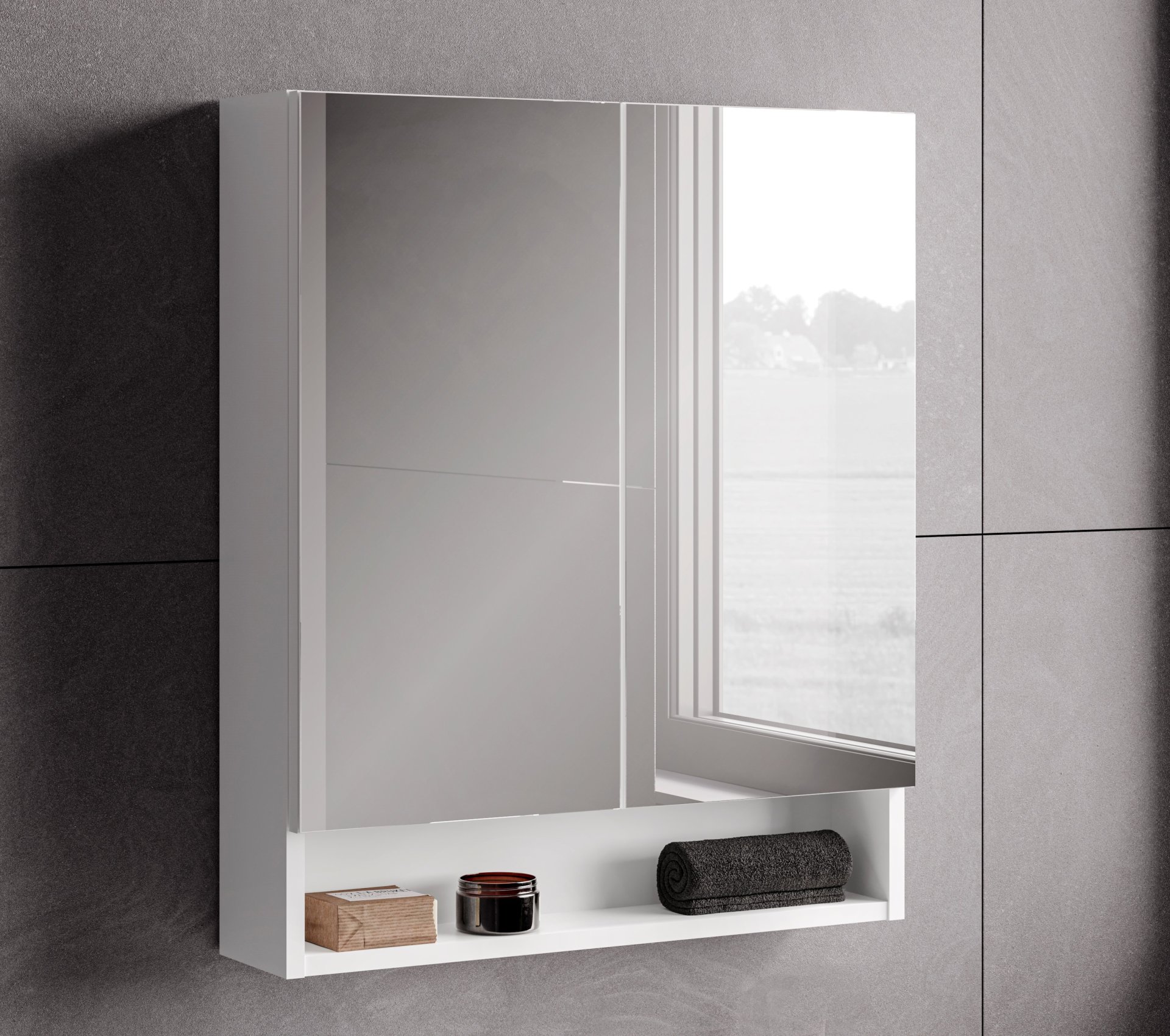 FACKELMANN Toilettenschrank 72 cm breit, Weiß, mit Spiegeltüren