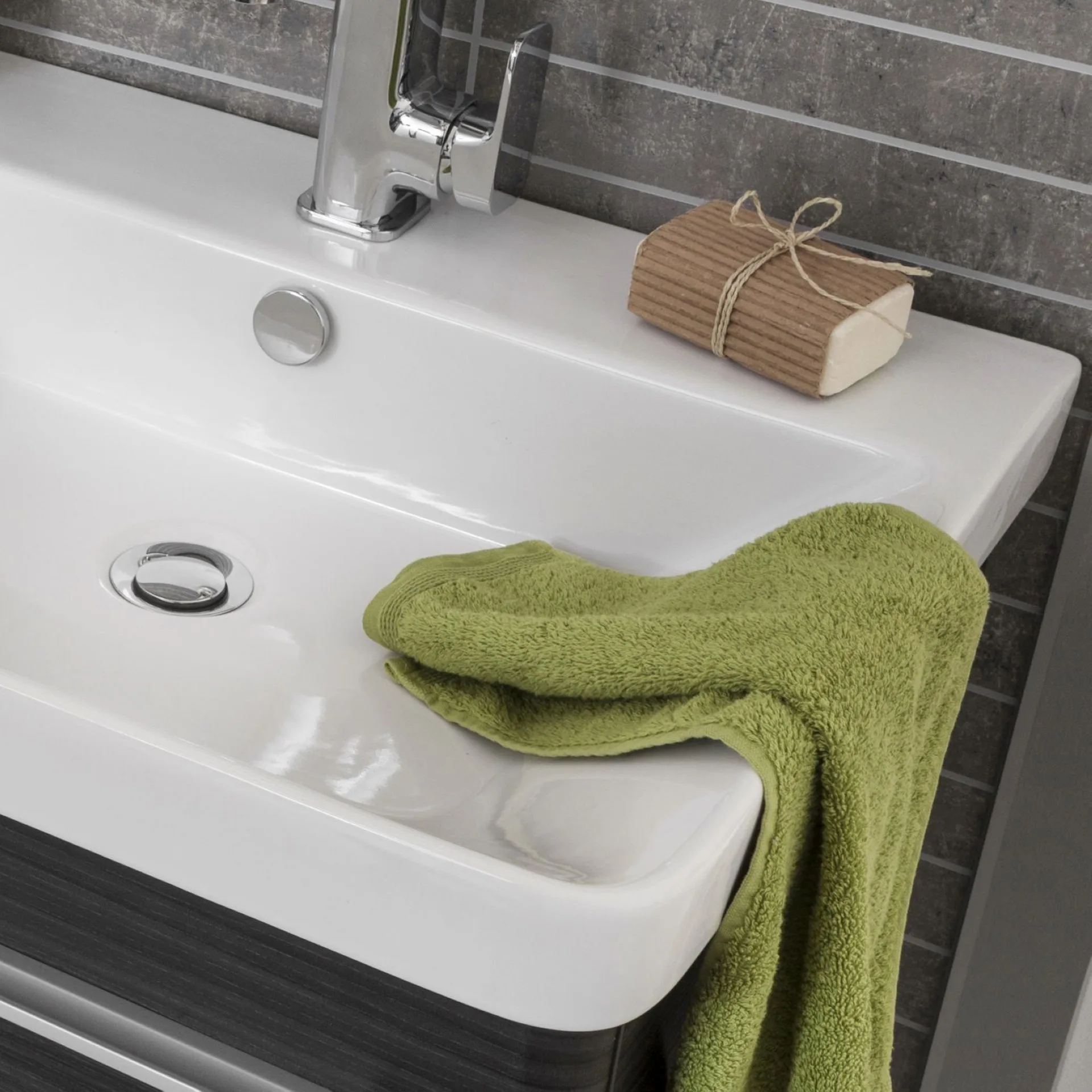 LANZET K8 Waschbecken mit Unterschrank 80 cm breit, Anthrazit Holzoptik, Waschbecken Keramik Weiß