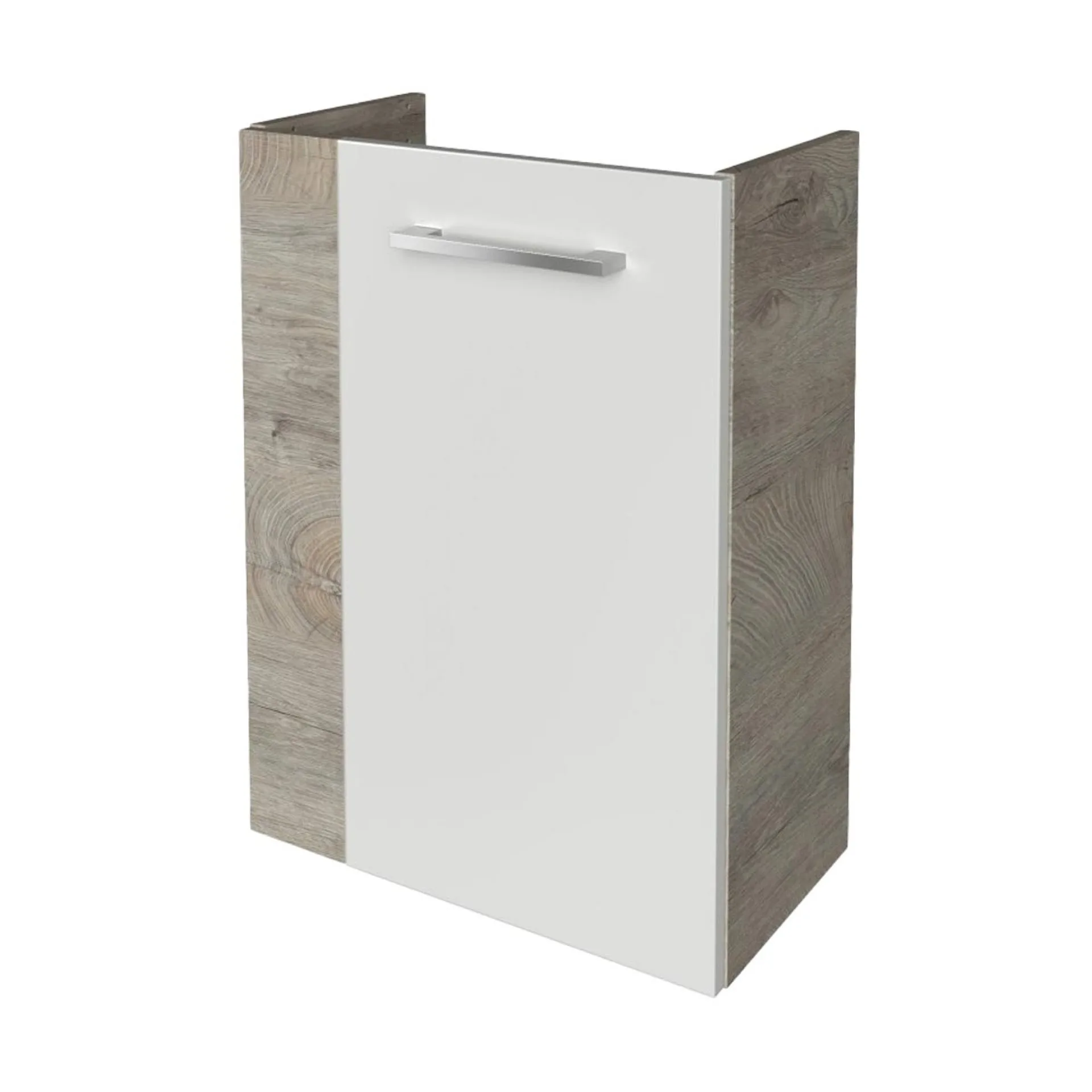 FACKELMANN SBC STANFORD Waschbeckenunterschrank Gäste WC 45 cm breit, Weiß/Braun hell, Türanschlag rechts