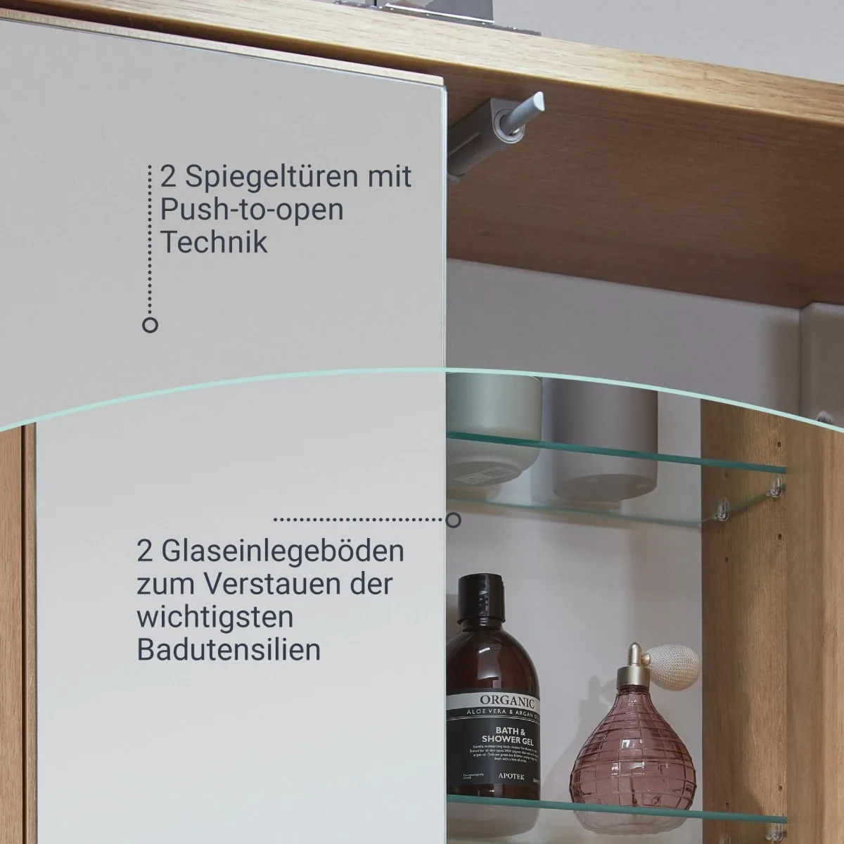 FACKELMANN FINN Spiegelschrank 60 cm breit, Braun hell