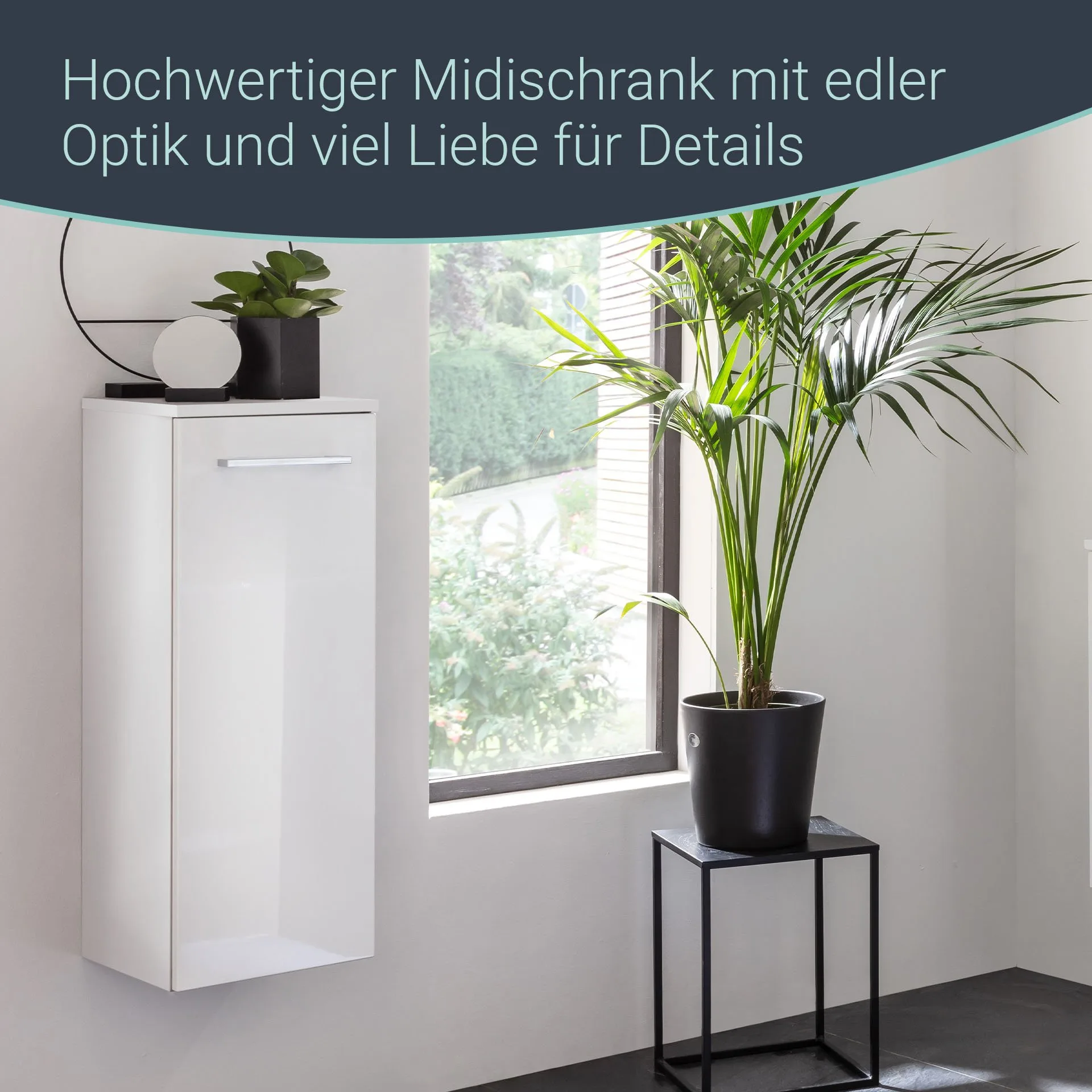 FACKELMANN VERONA Midischrank 30 cm breit, Weiß Hochglanz, Türanschlag links