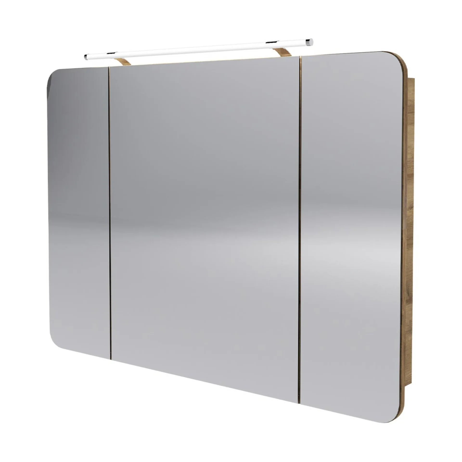 FACKELMANN MILANO Waschtisch Set mit Spiegelschrank 107 cm breit, Braun hell, Waschbecken Keramik Weiß