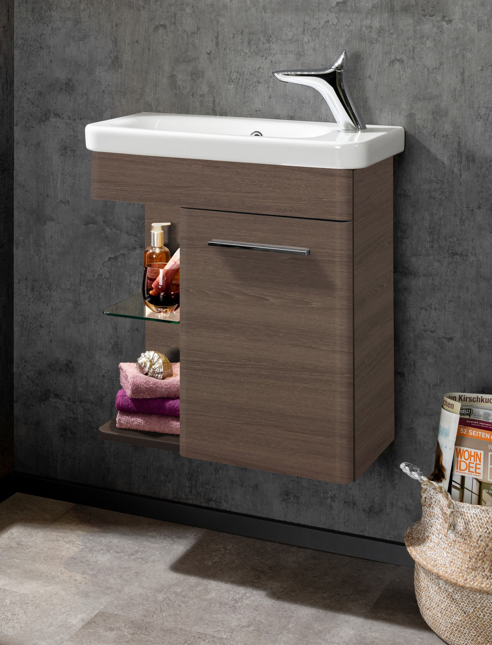 LANZET K8 Gäste WC Waschtischunterschrank 55 cm, Dunkelbraun