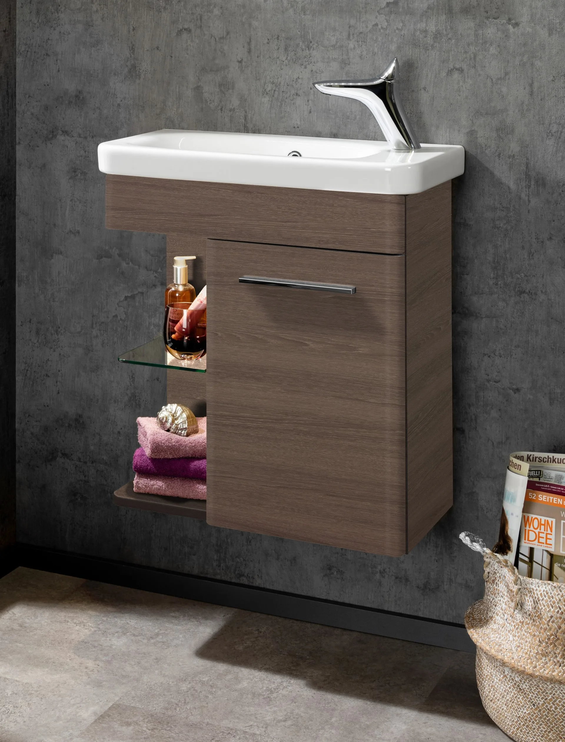 LANZET K8 Gäste WC Waschtischunterschrank 55 cm, Dunkelbraun