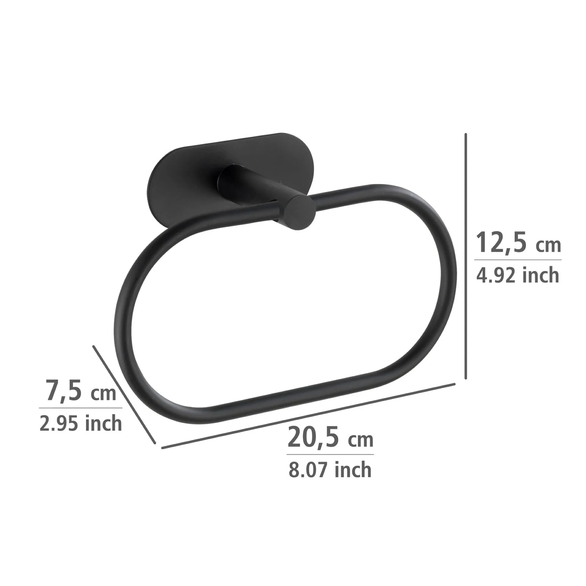 WENKO OREA Handtuchhalter, Schwarz matt, Befestigen ohne Bohren