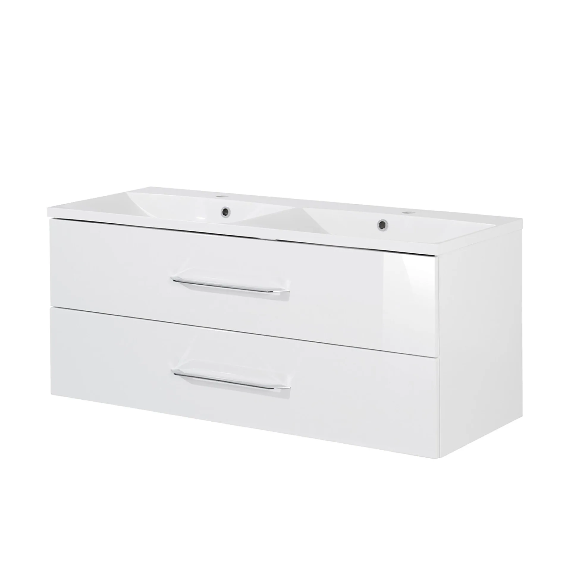 FACKELMANN B.CLEVER Waschbecken mit Unterschrank 120 cm, Weiß, Doppelwaschbecken Gussmarmor Weiß