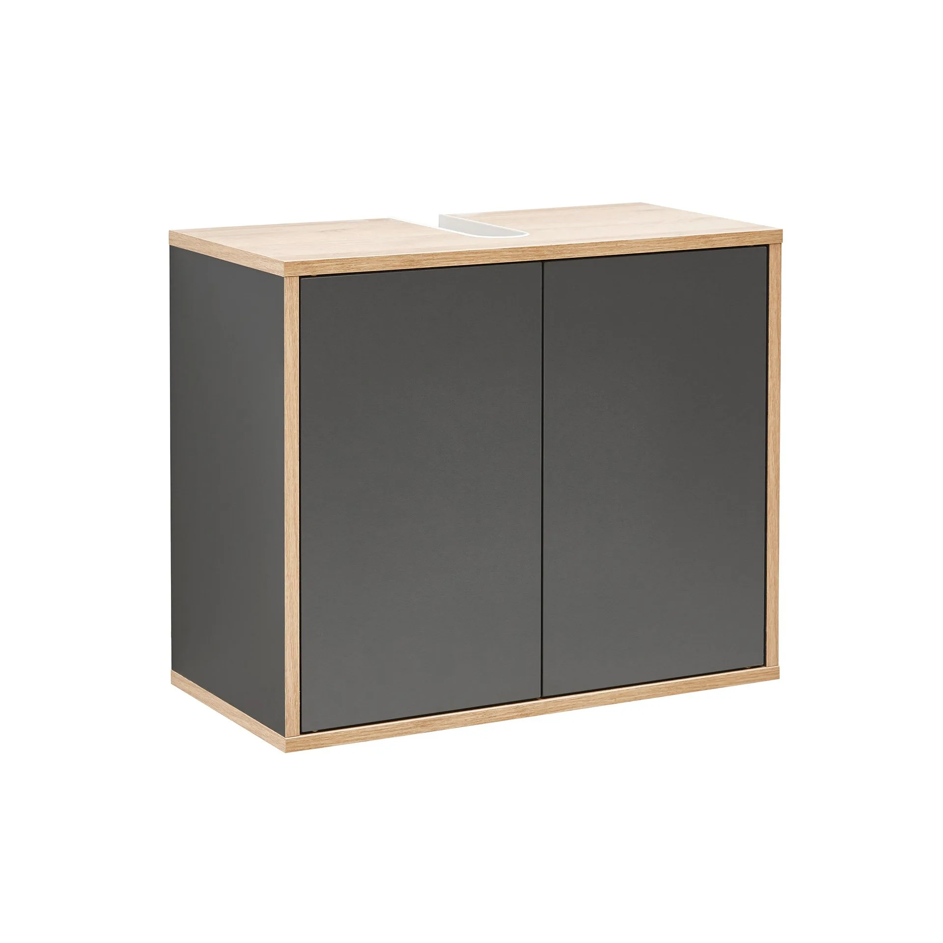FACKELMANN FINN Waschbeckenunterschrank 60 cm breit, Anthrazit/Braun hell