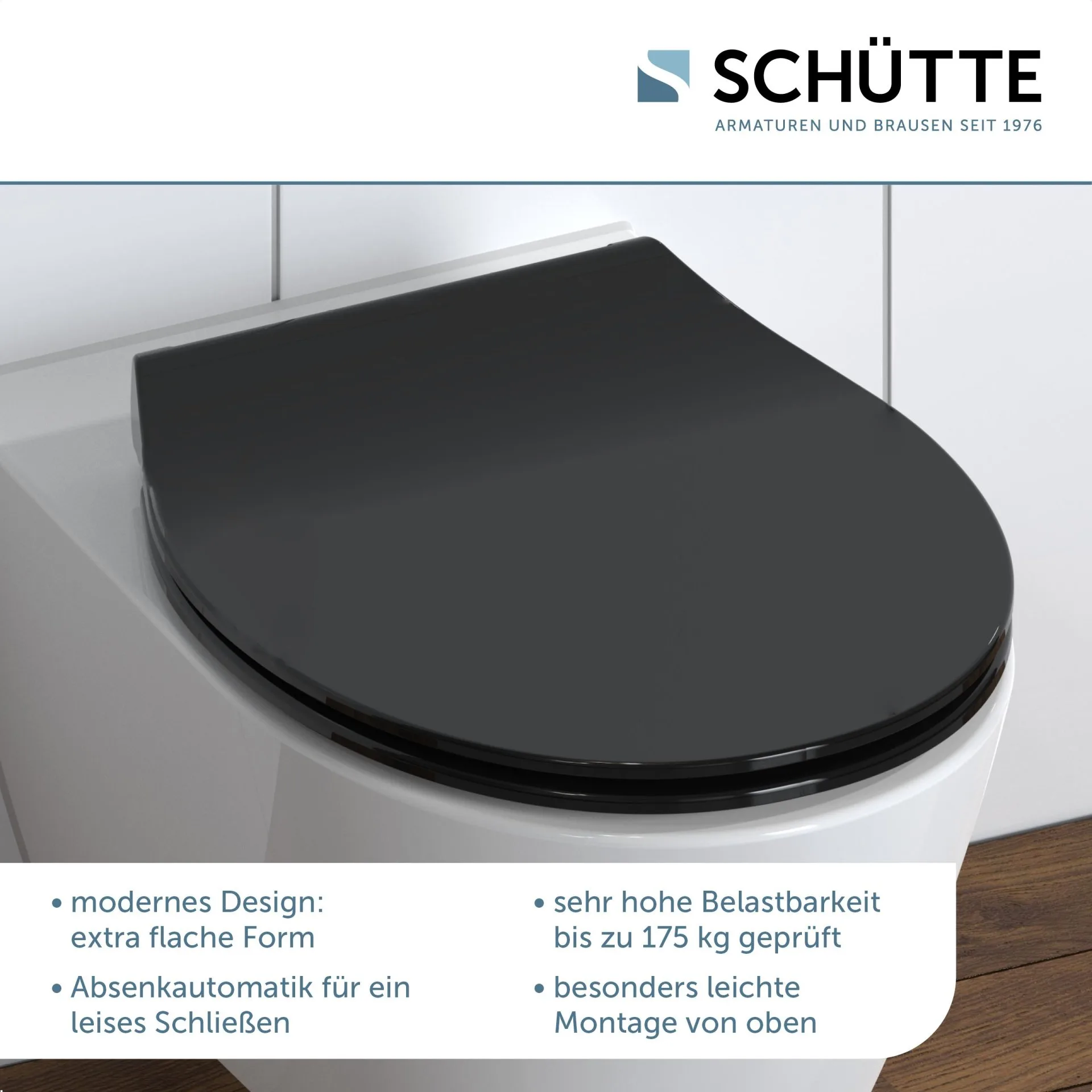 SCHÜTTE SLIM BLACK WC-Sitz, Kunststoff, mit Absenkautomatik und Schnellverschluss