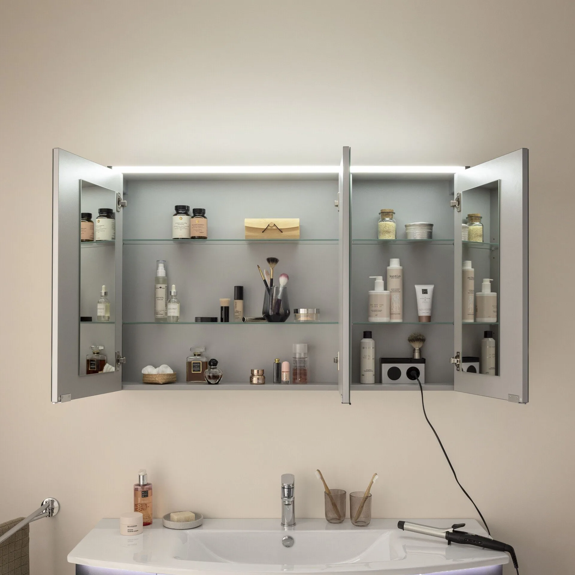 FACKELMANN B.ROUND LED Spiegelschrank 110 cm breit, Anthrazit