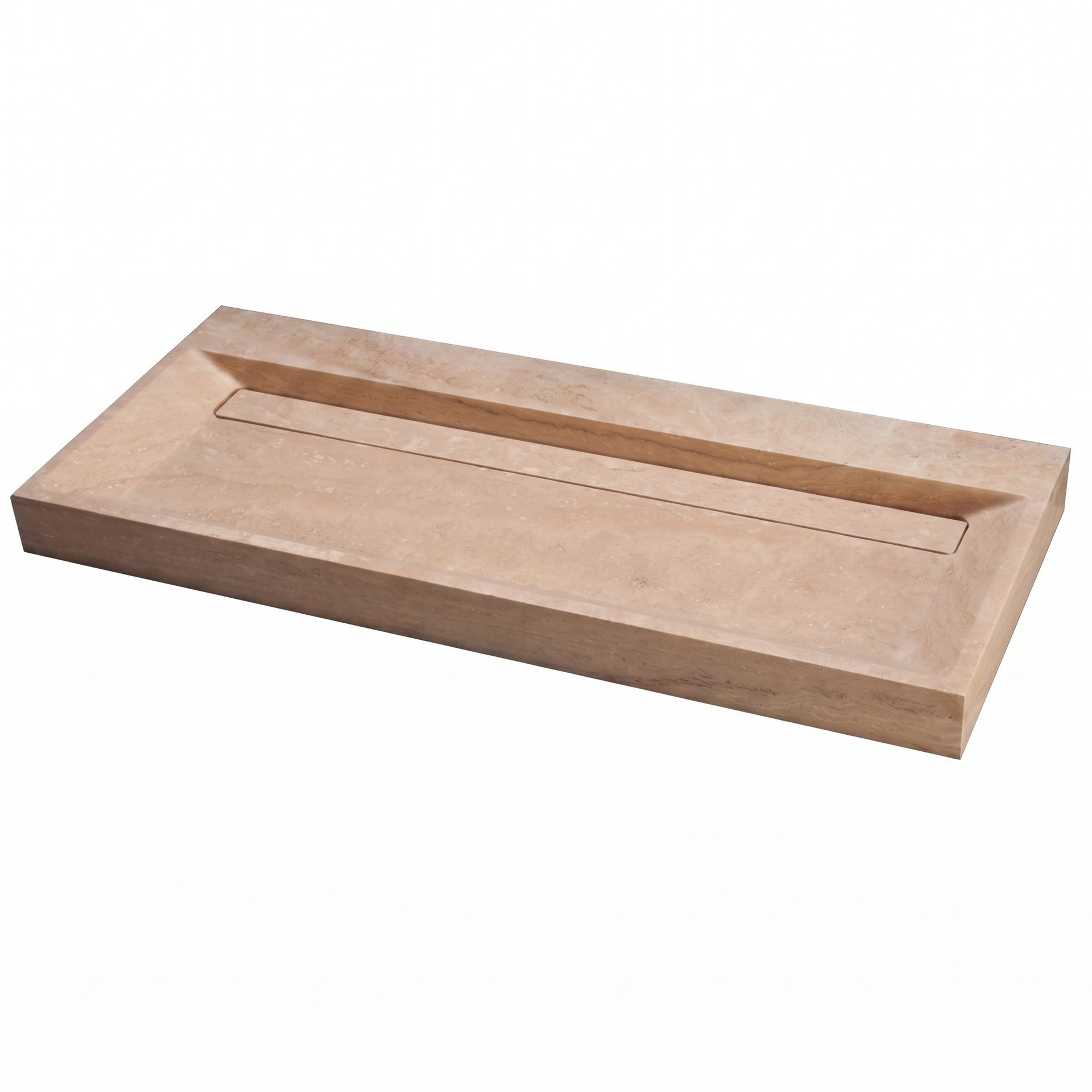 FORZALAQUA BELLEZZA Waschbecken 120,5 cm breit, Travertin, Naturstein, ohne Hahnloch
