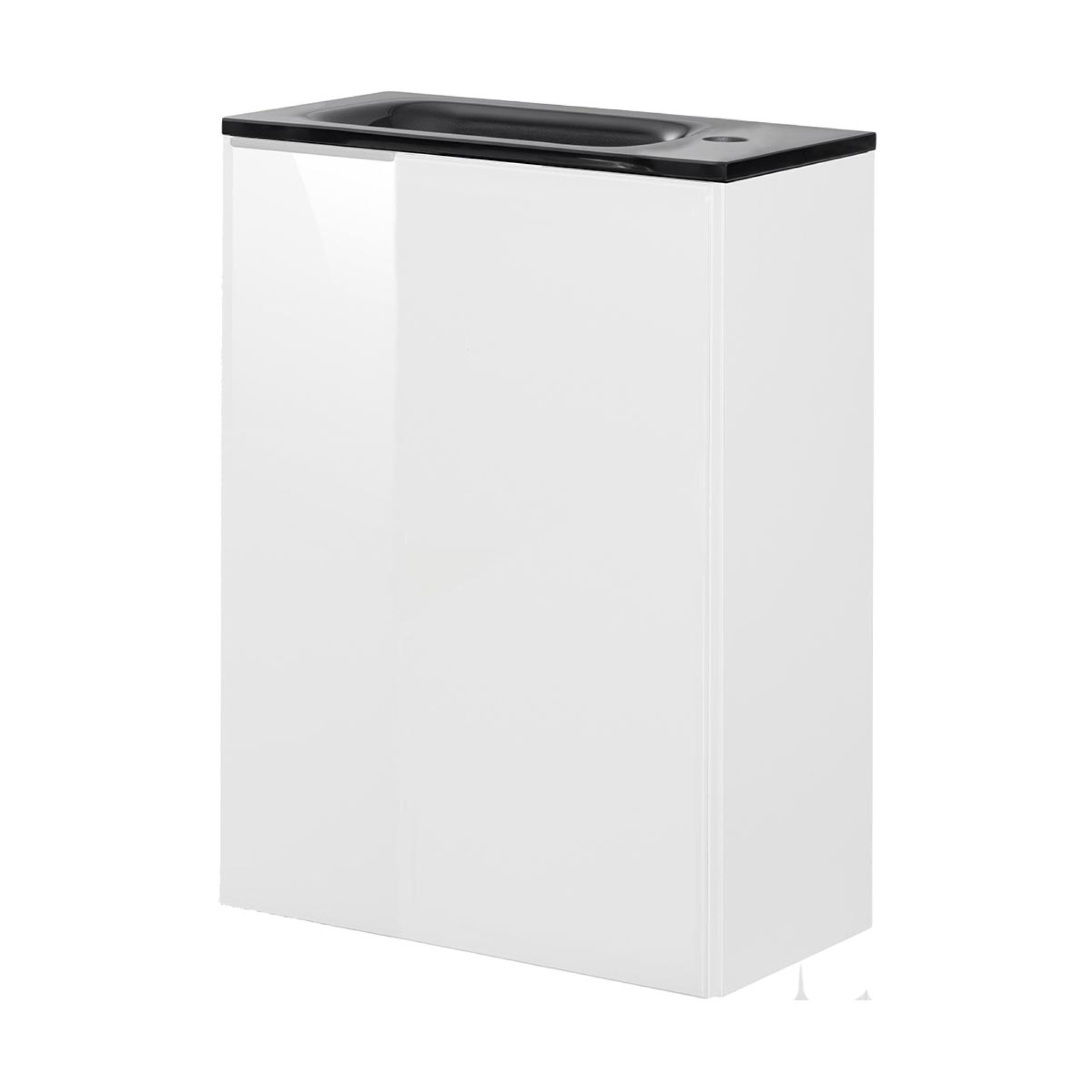 FACKELMANN SBC KARA Gäste WC Waschtisch Set 45 cm breit, Weiß, Waschbecken Glas Anthrazit, Türanschlag rechts