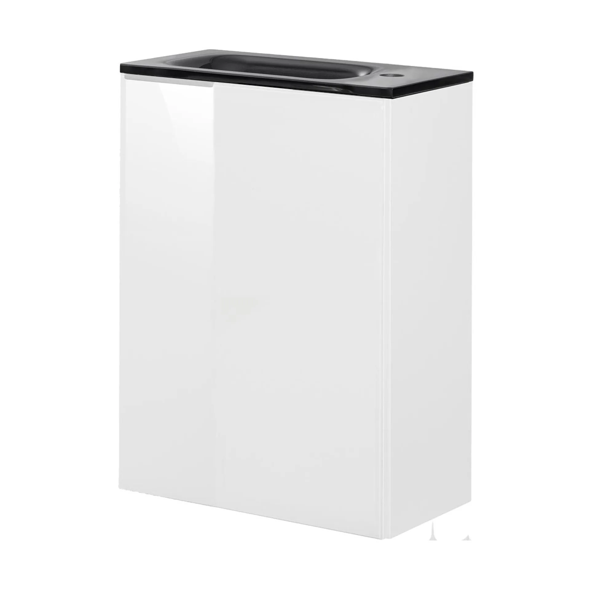 FACKELMANN SBC KARA Gäste WC Waschtisch Set 45 cm breit, Weiß, Waschbecken Glas Anthrazit, Türanschlag rechts