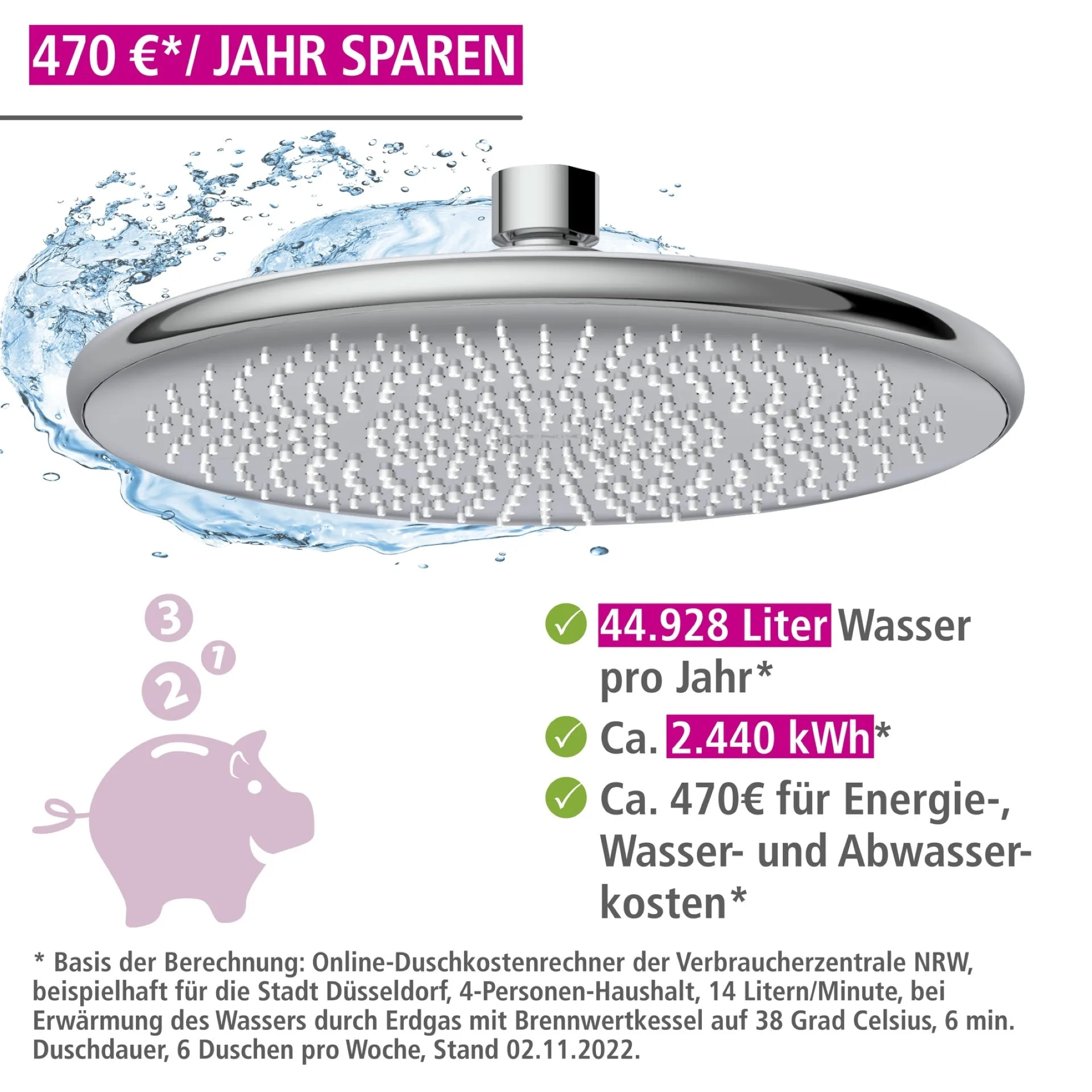 WENKO Duschkopf Regendusche Ø 22,5 cm, Chrom, mit Wassersparsystem, Edelstahl rostfrei