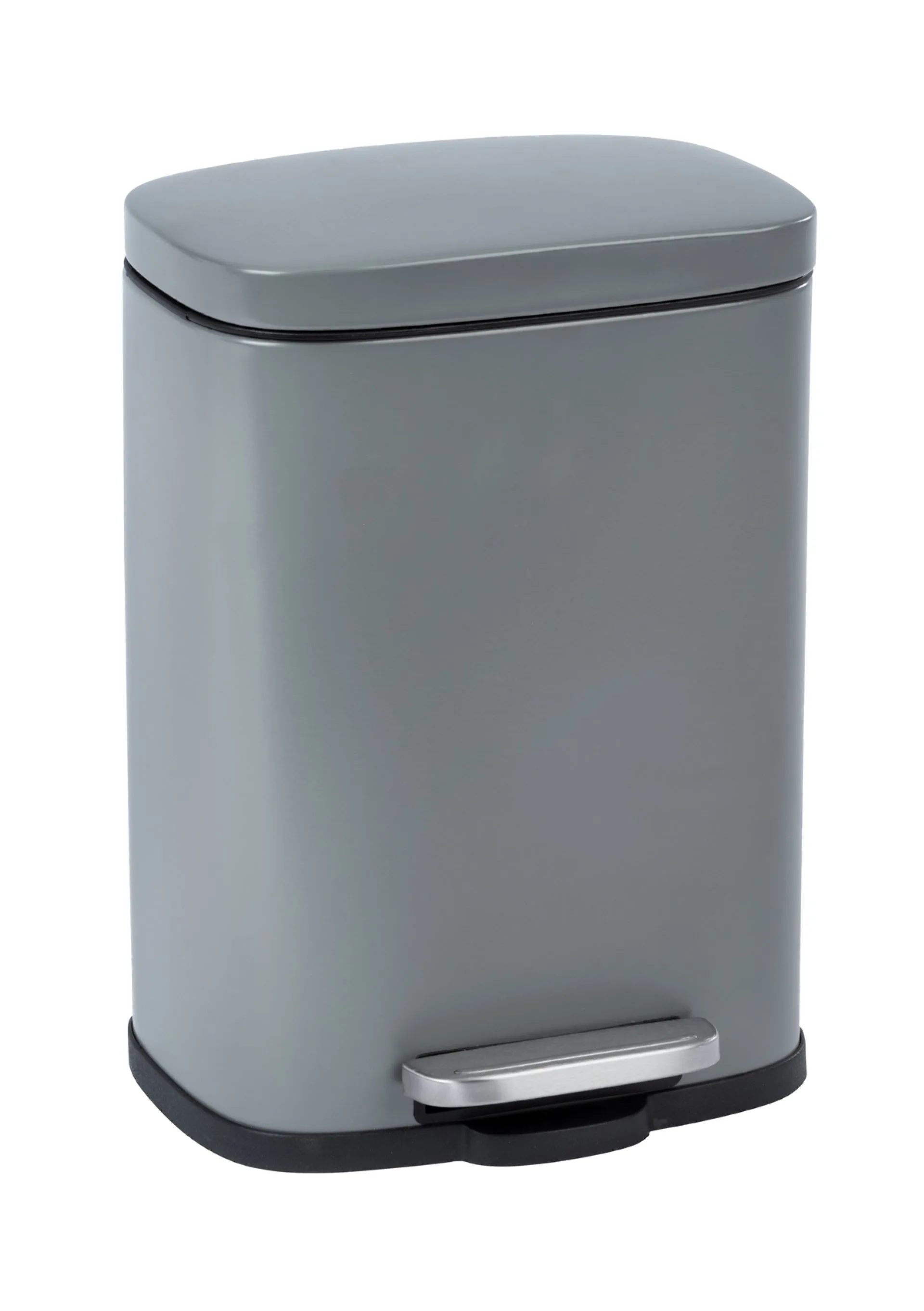 WENKO LENO Kosmetikeimer 5 Liter, Grau, Easy-Close, lackierter Stahl, Absenkautomatik