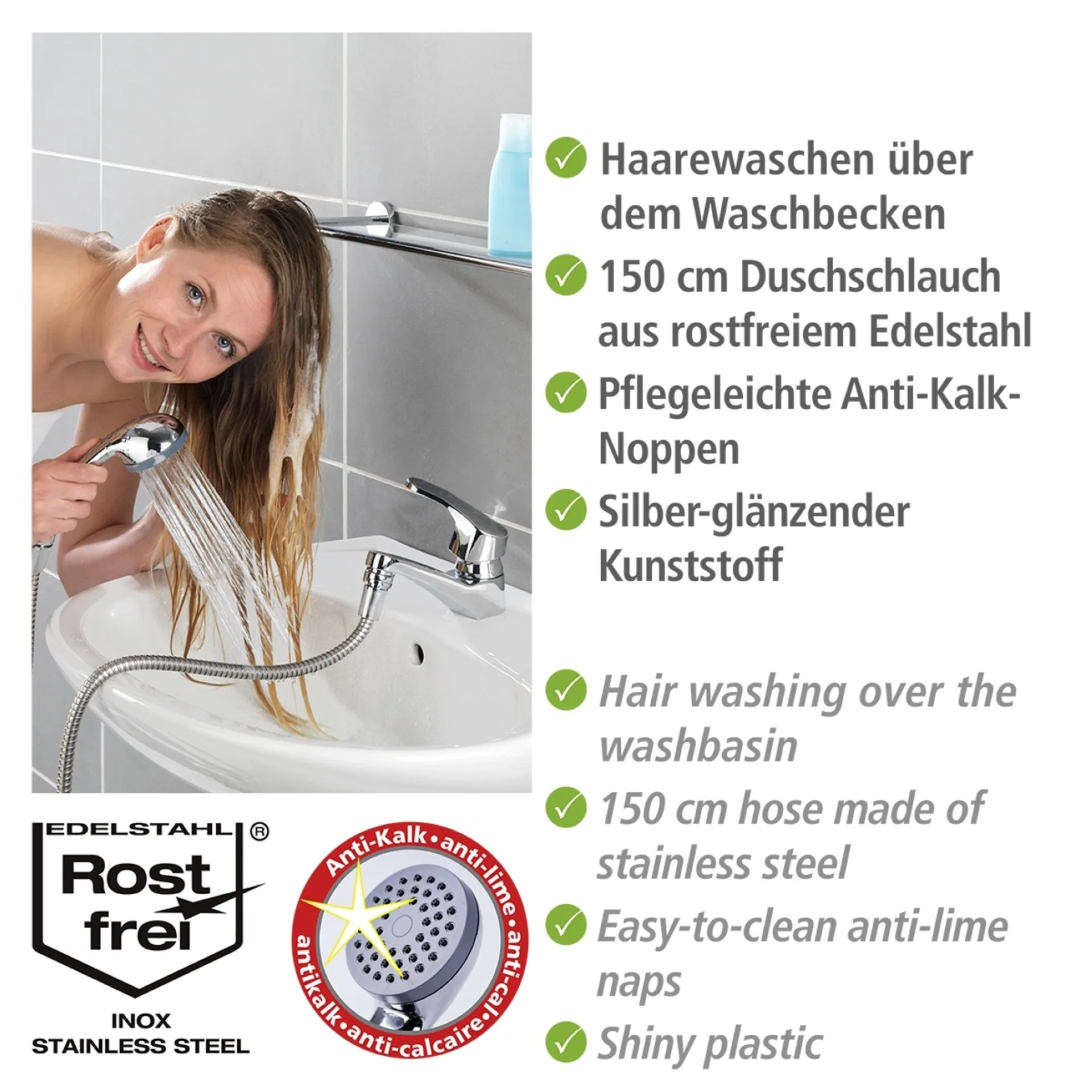 WENKO Handbrause Waschbecken 150 cm, Chrom