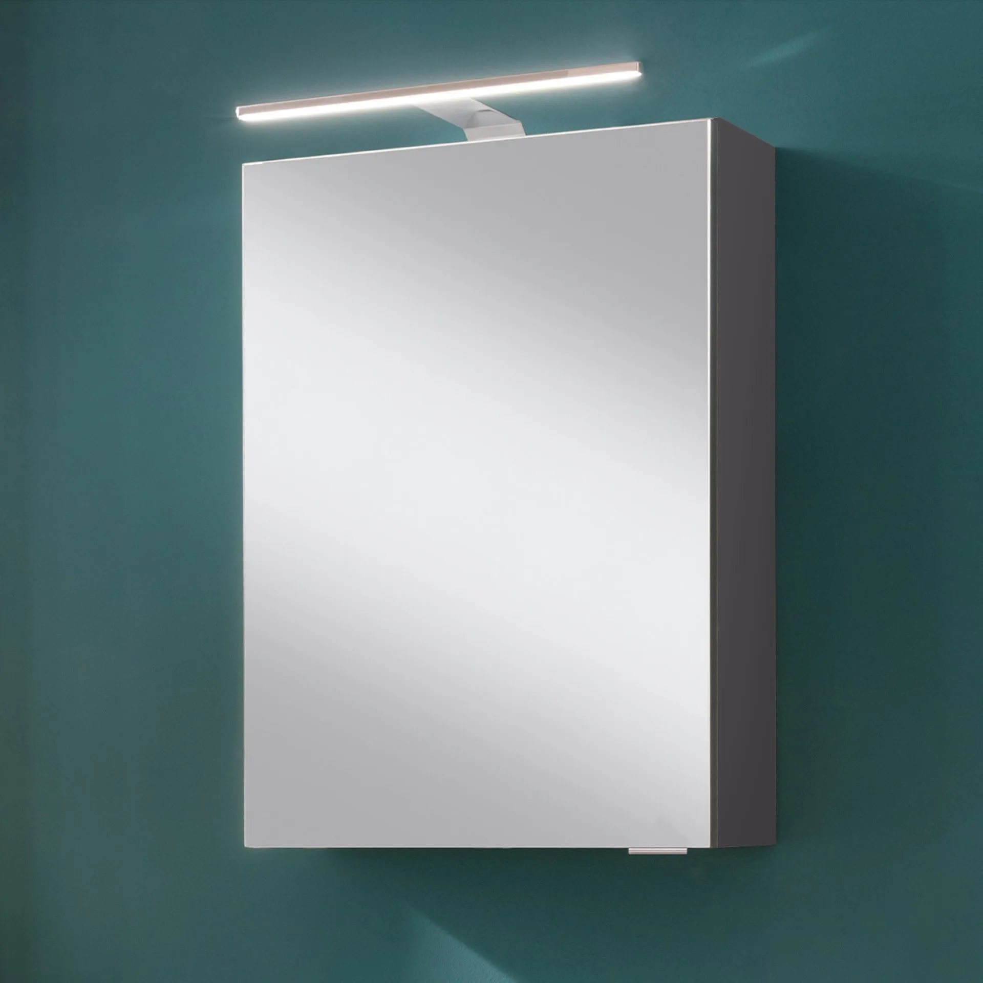 FACKELMANN SBC LUNA Gäste WC Spiegelschrank 40 cm breit, Anthrazit, Türanschlag links + Aufsatzleuchte