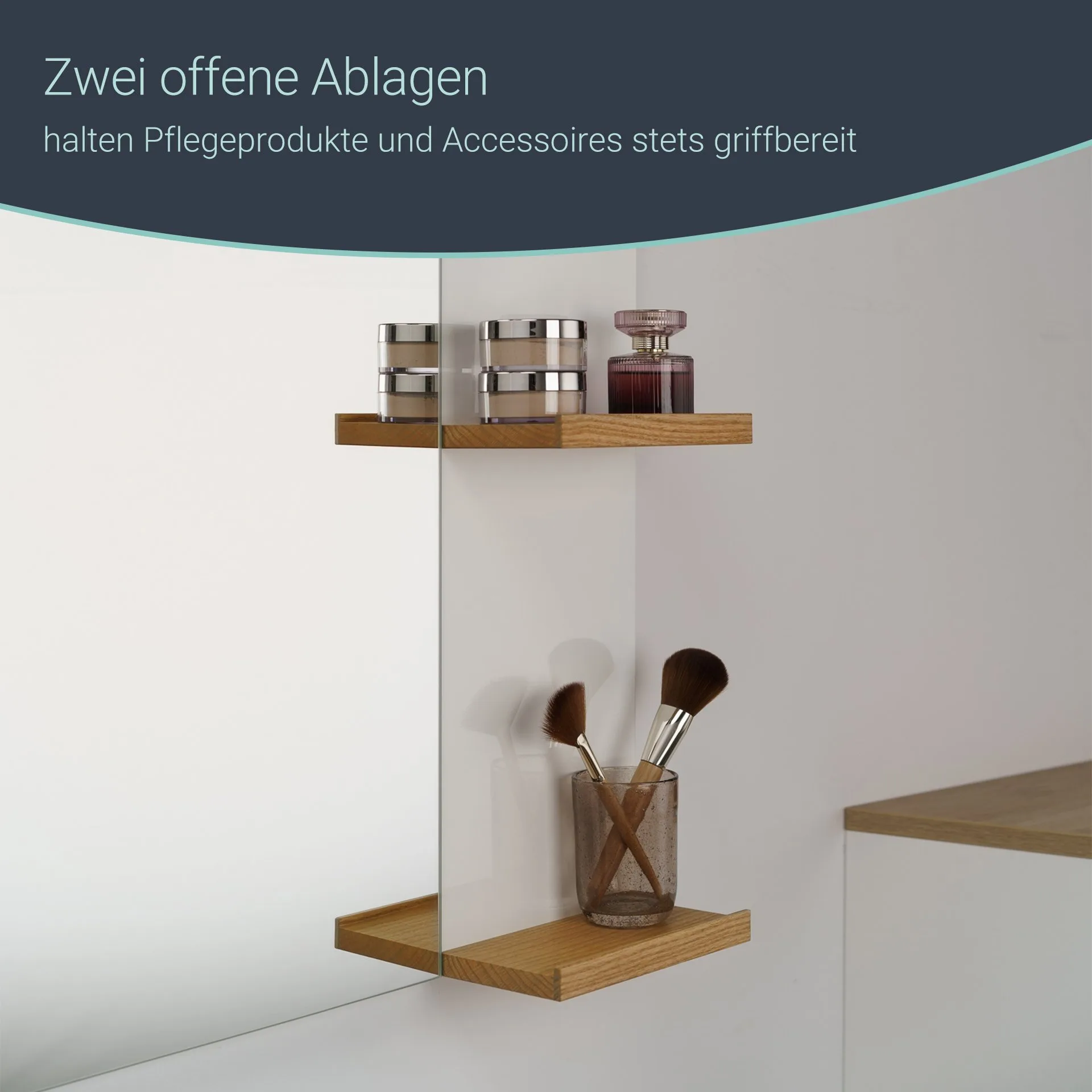 BADEDU HIERA Spiegel 59 cm breit, Weiß, zwei Ablagen