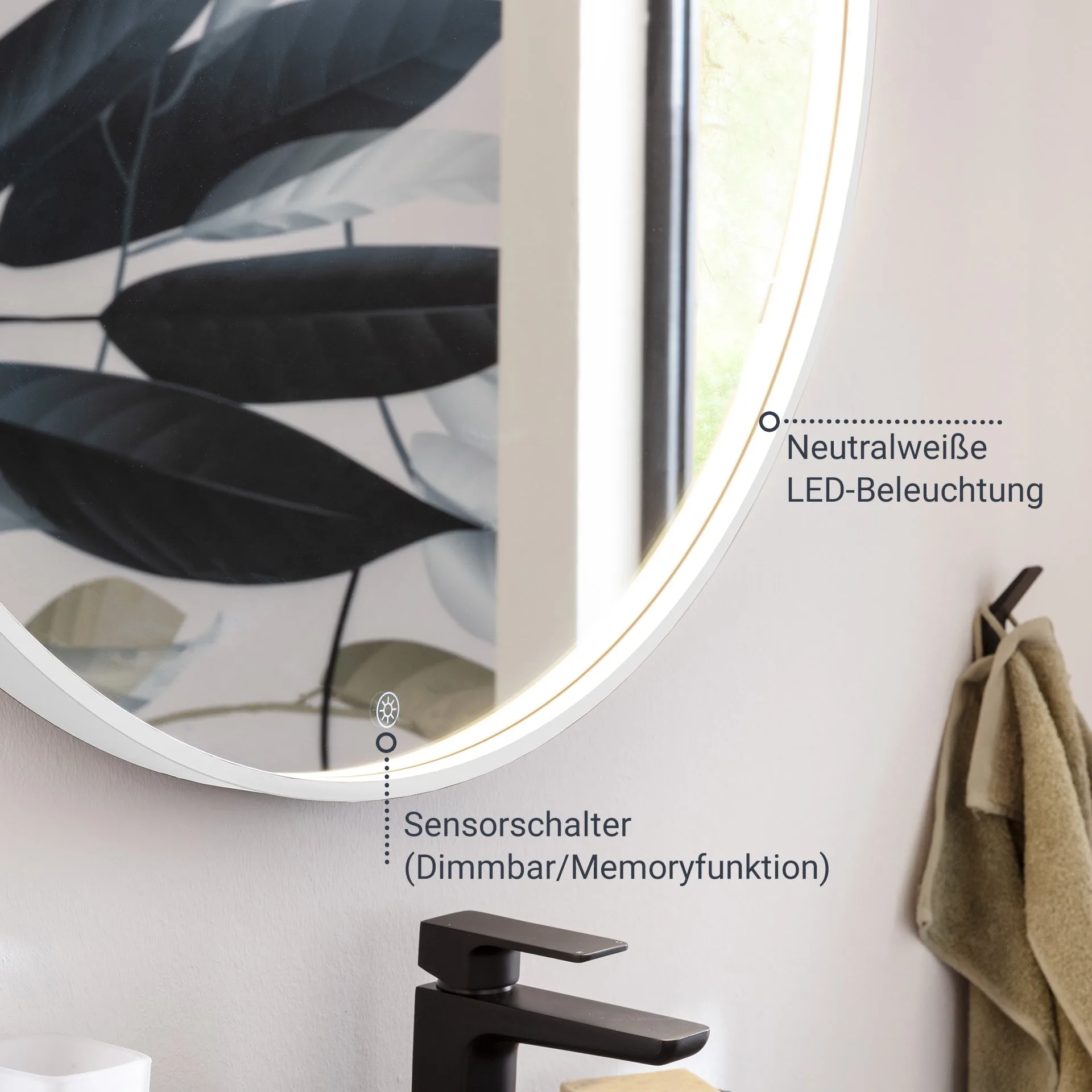 BADEDU VAAL LED Spiegel Ø 60 cm, rund, Weiß, Sensor