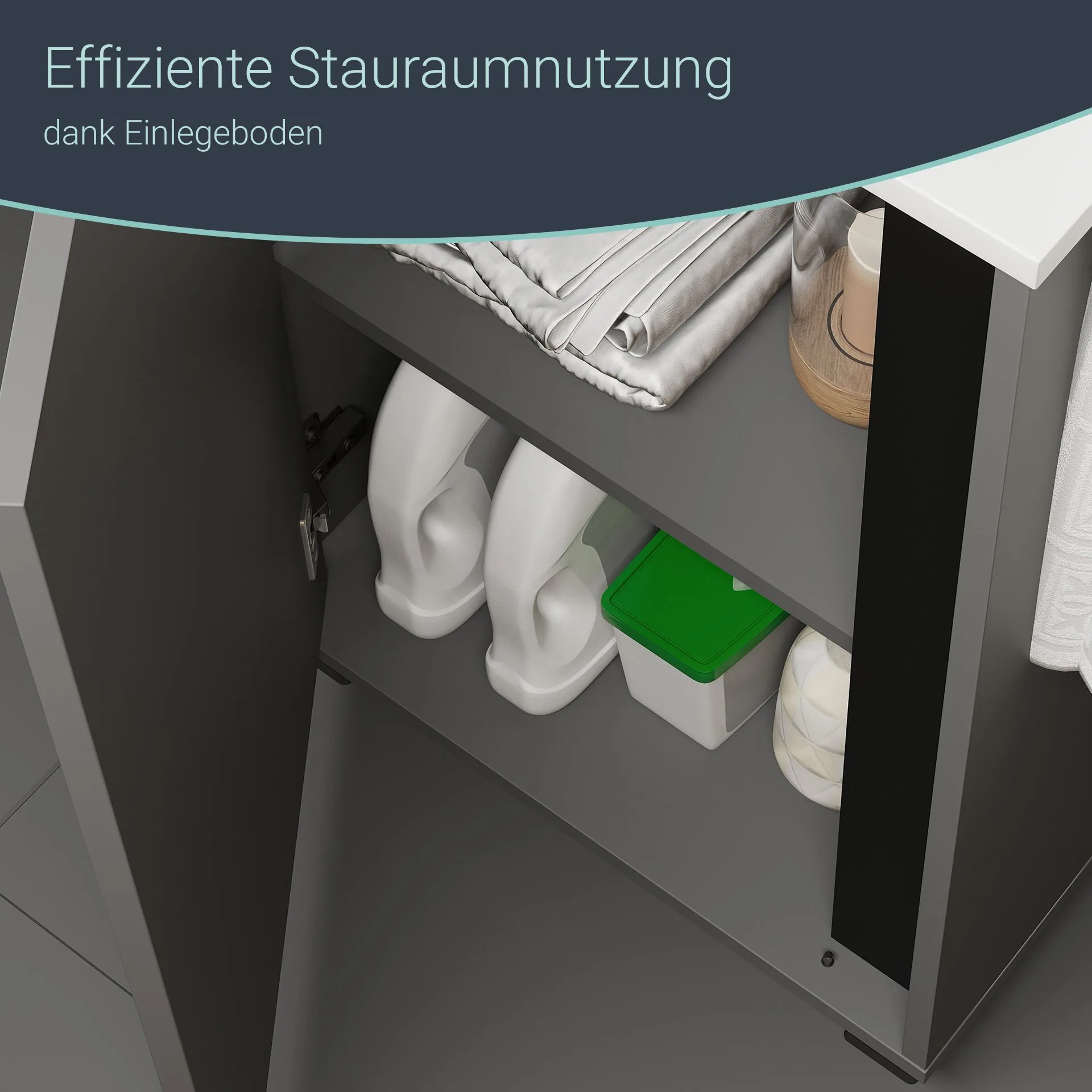 BADEDU LULE Gäste WC Waschtisch Set  51 cm breit, Grau, Waschbecken Keramik Weiß, mit Füßen
