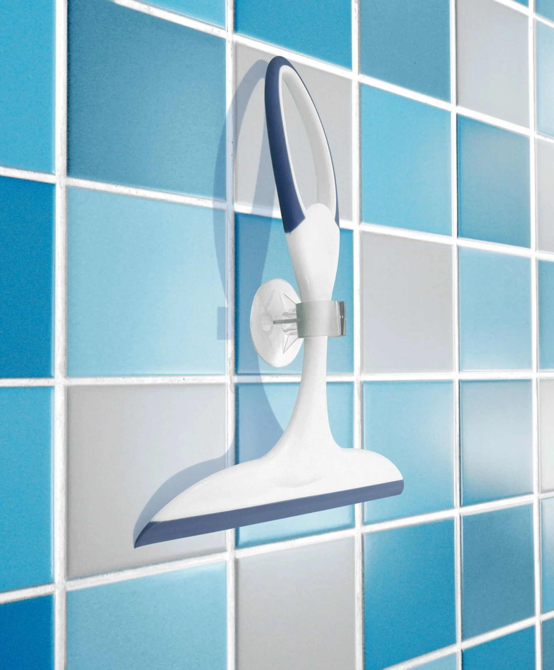 FACKELMANN Duschabzieher 24 cm breit, Weiß/Blau, mit Fugenbürste