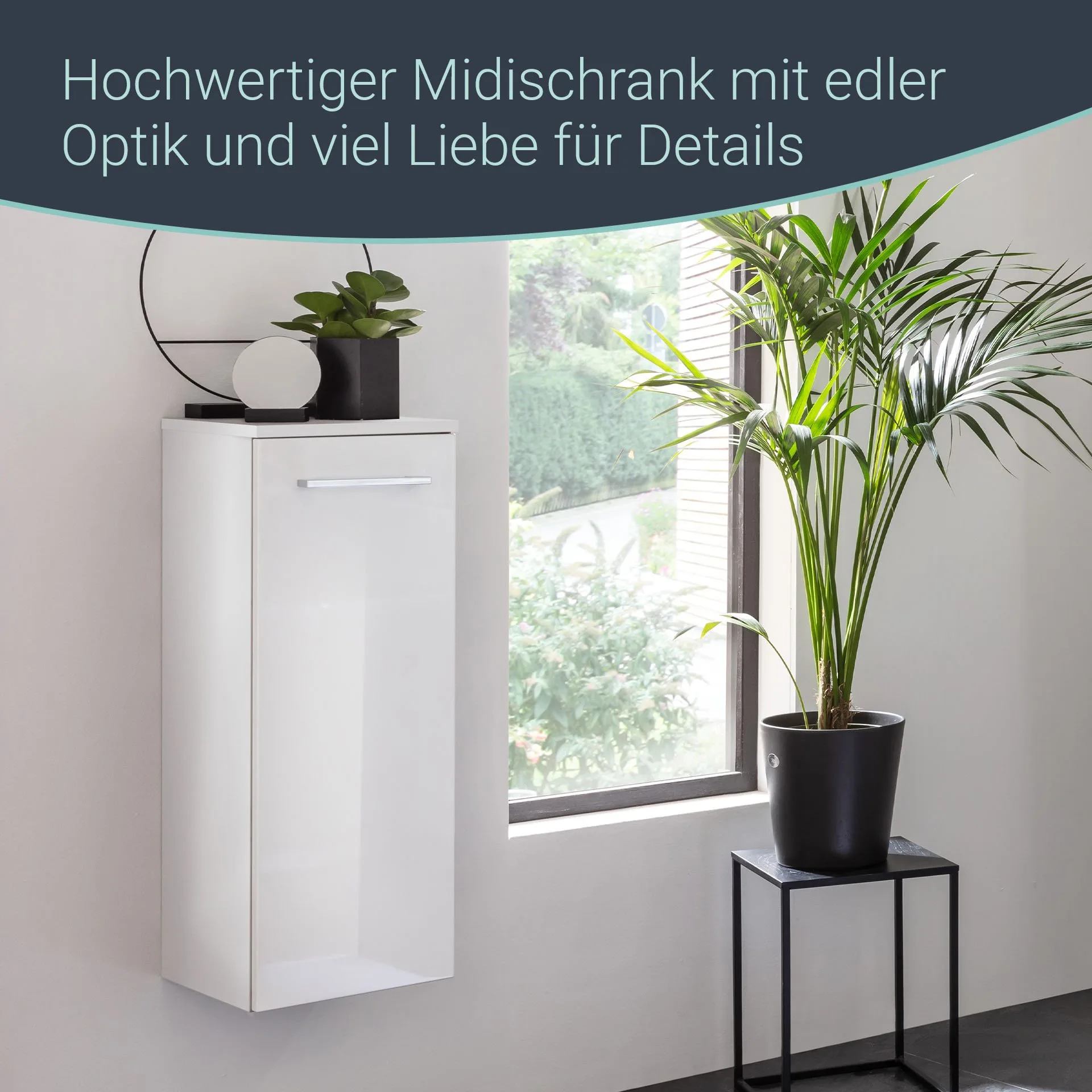 FACKELMANN VERONA Midischrank 30 cm breit, Weiß Hochglanz, Türanschlag rechts
