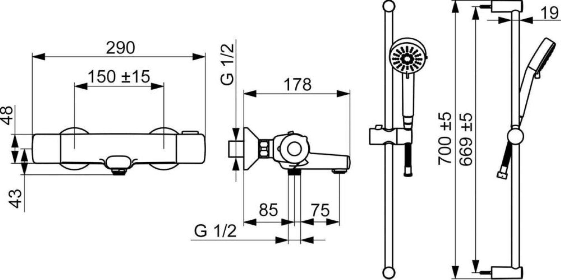 HANSA HANSABASIC Badewannenthermostat und Stangenbrauseset, Chrom