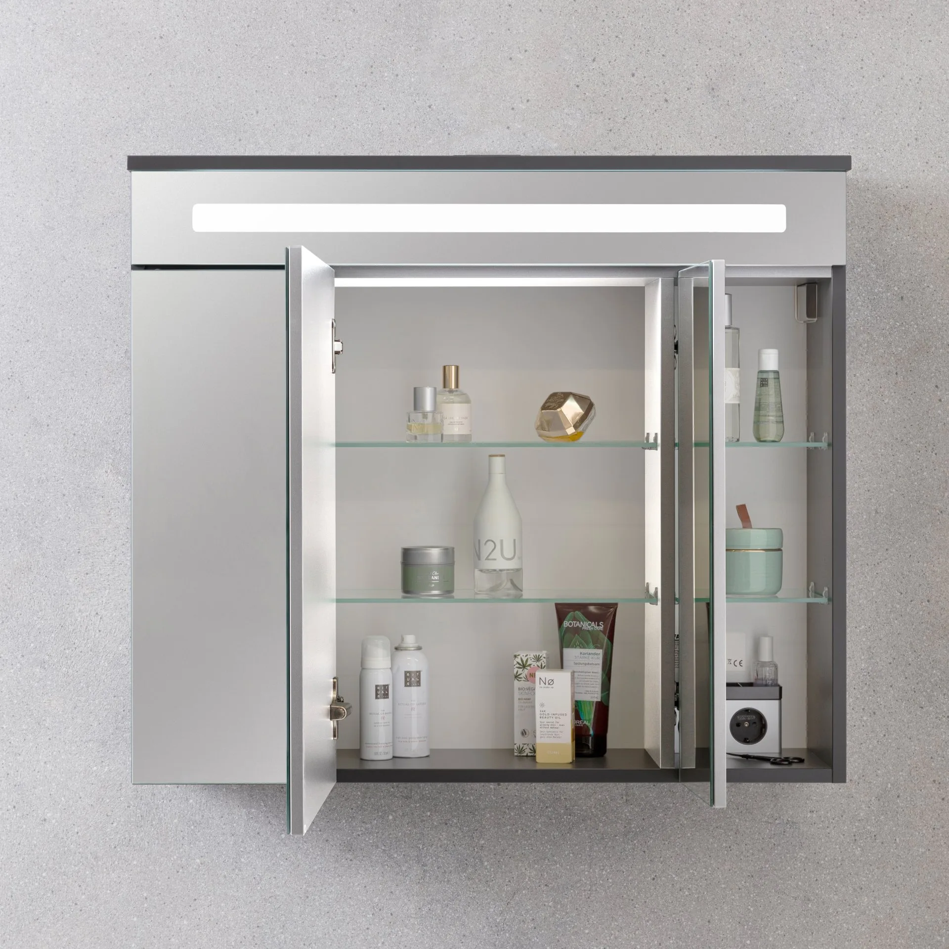 FACKELMANN KARA Waschtisch Set mit Spiegelschrank 80 cm breit, Weiß/Anthrazit, Waschbecken Keramik Weiß, 2 Schubladen