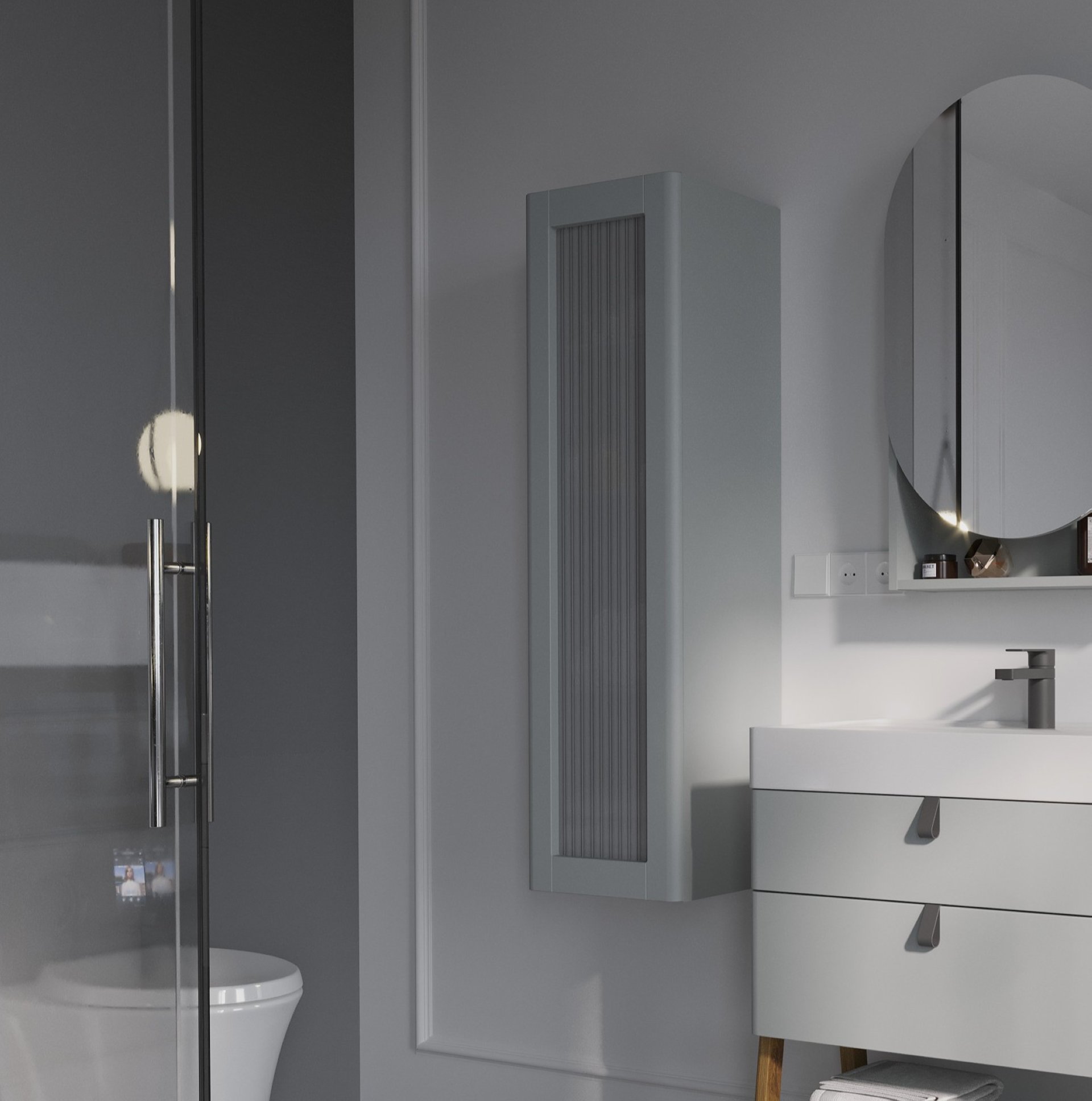 BADEDU PINA Hochschrank 35 cm breit, Grau