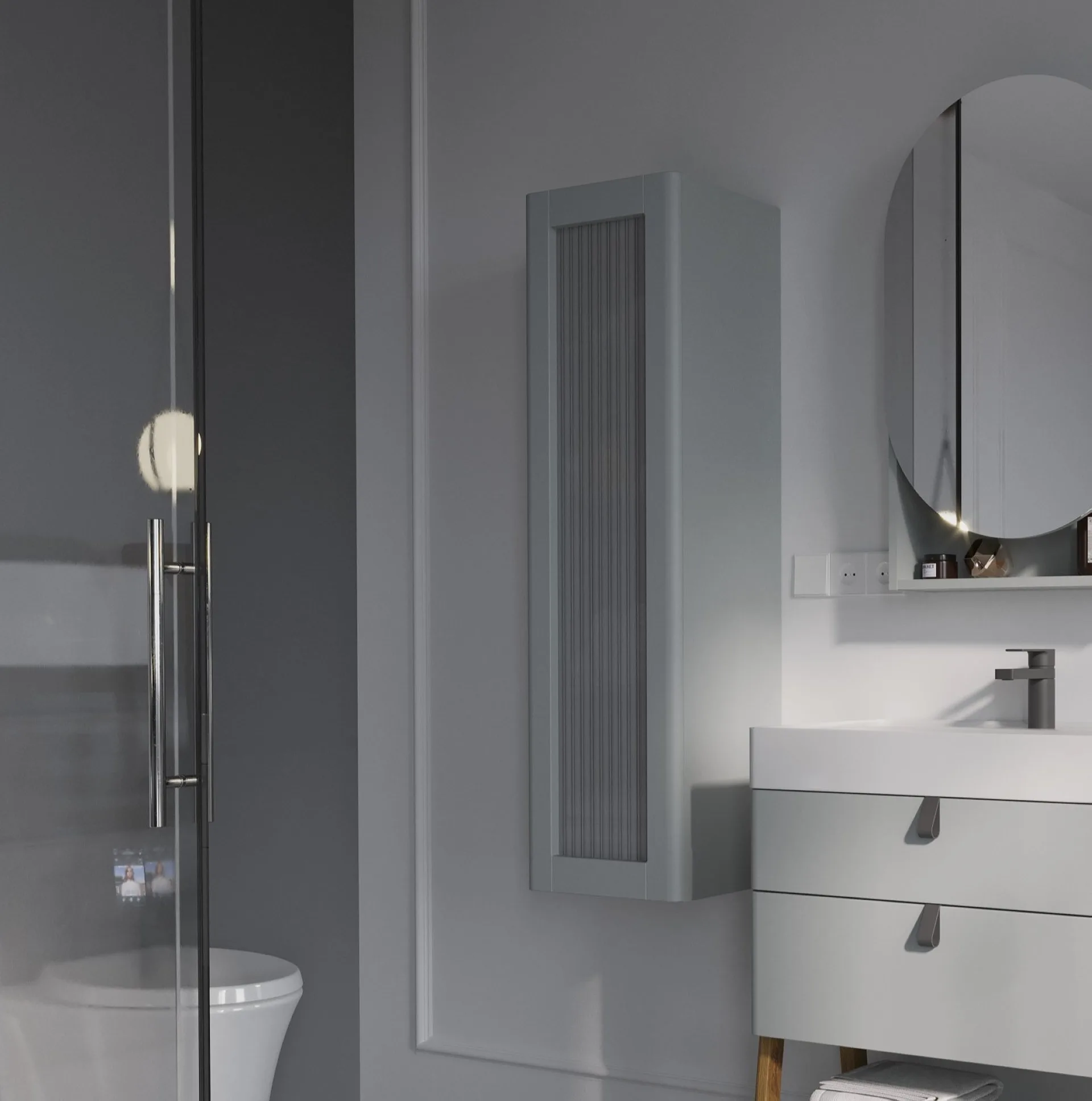 BADEDU PINA Hochschrank 35 cm breit, Grau