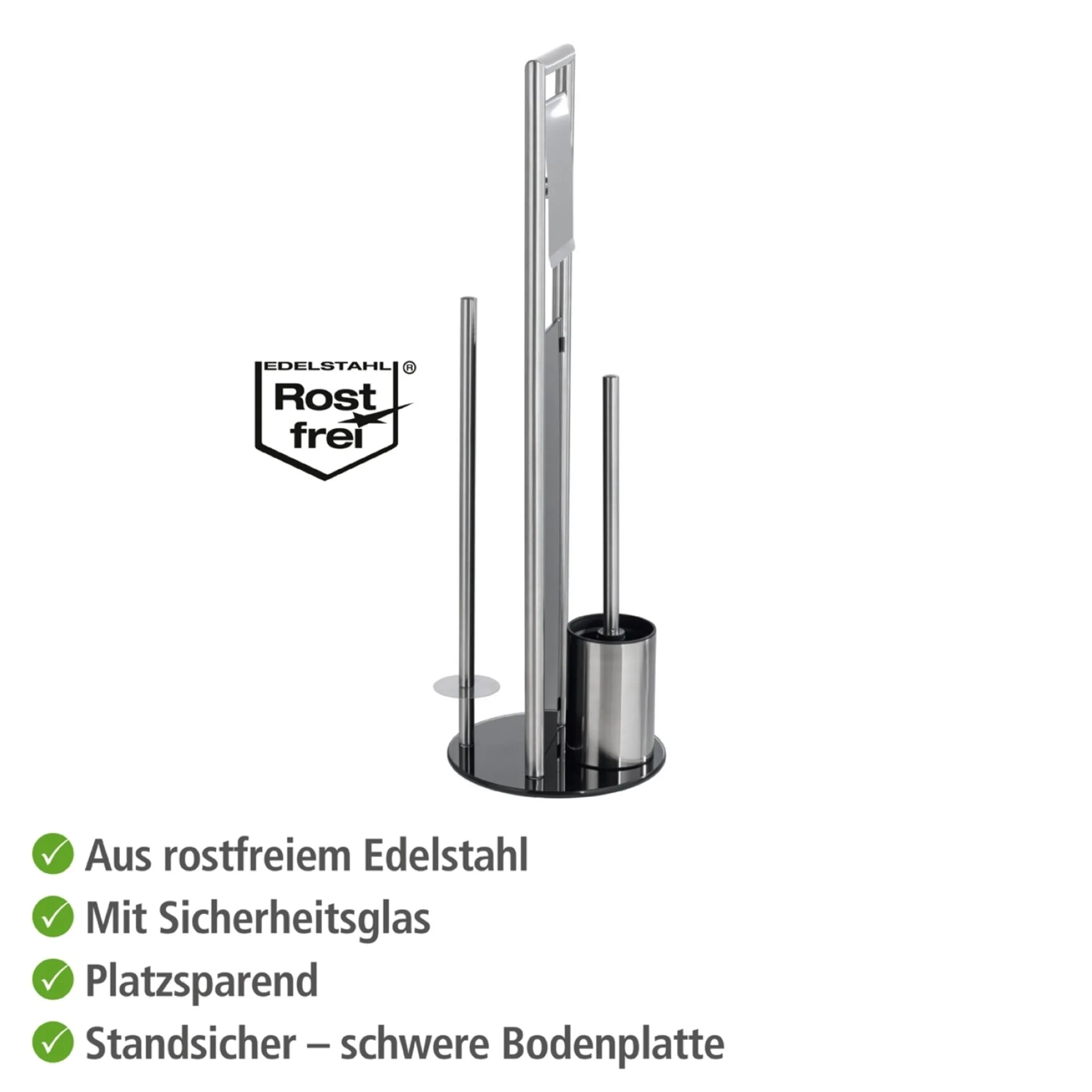 WENKO RAVINA WC-Garnitur, Schwarz/Silber, mit Toilettenpapierhalter und Bevorrater, stehend