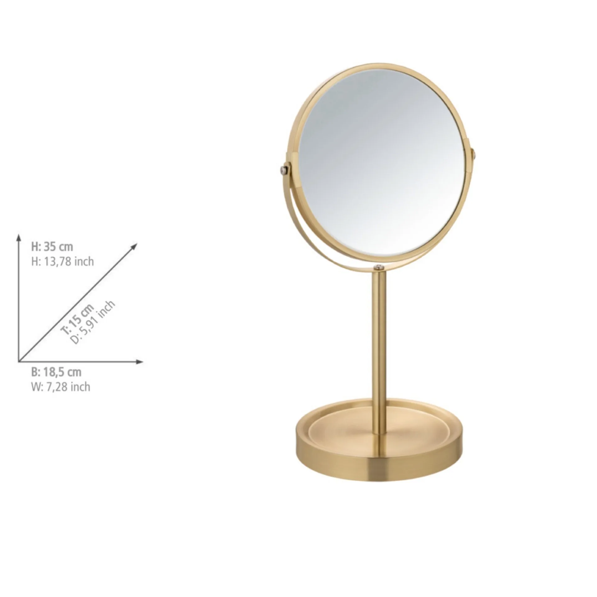 WENKO ALATA Kosmetikspiegel Ø 17 cm, Gold, mit 3-fach Vergrößerung, stehend
