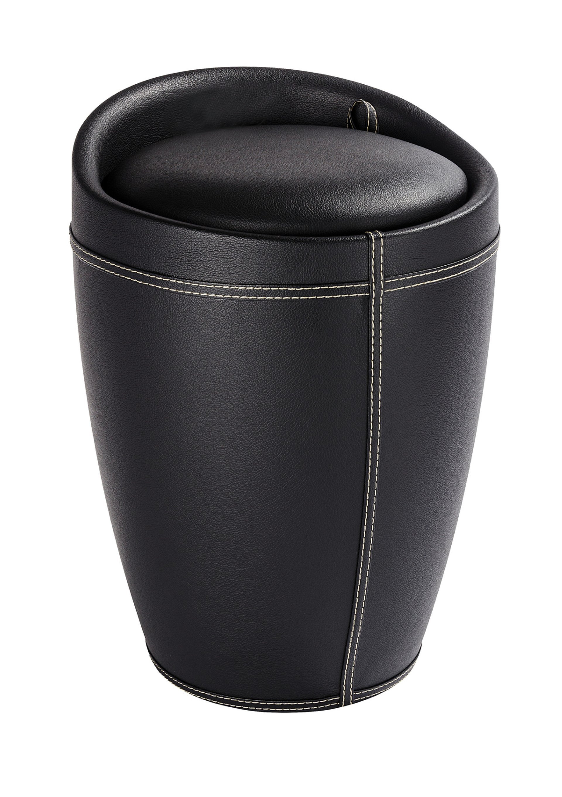 WENKO CANDY Badhocker, Schwarz in Lederoptik, mit abnehmbarem Wäschesack