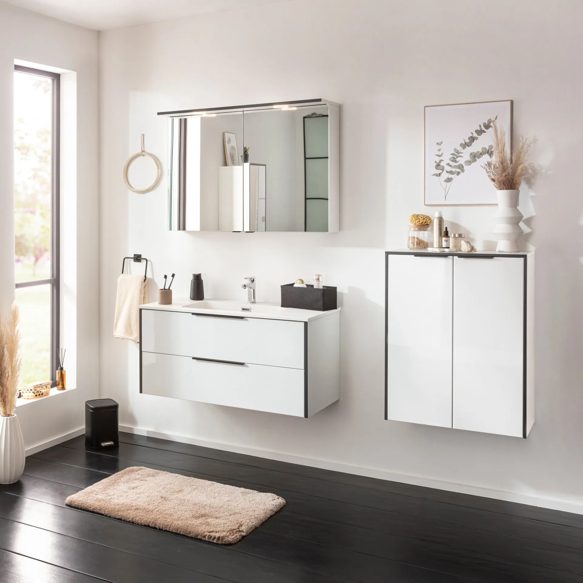 FACKELMANN FLAIR Doppel Midischrank 63 cm breit, Weiß/Anthrazit