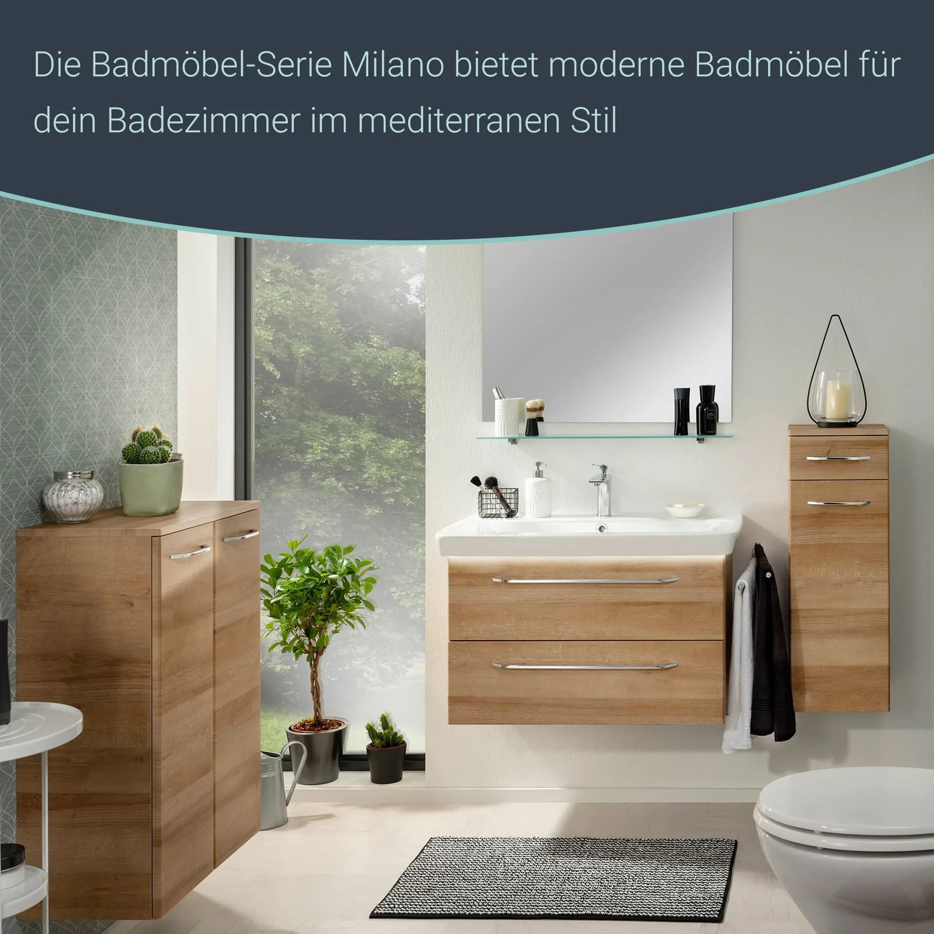 FACKELMANN MILANO Waschbeckenunterschrank 80 cm breit, Braun hell
